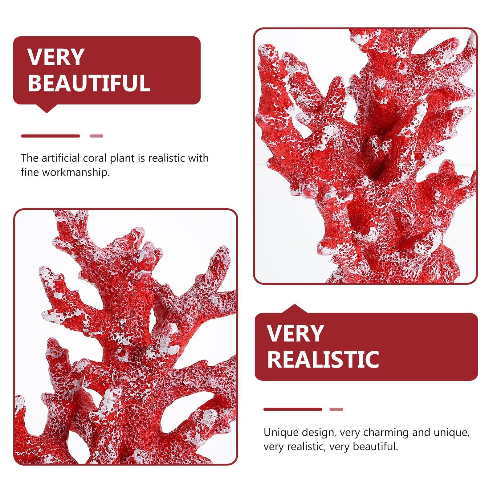 CLISPEED Adorno de Coral Artificial de Resina Rojo para Decoración de Peceras, Artesanía Detallada Que Añade Ambiente Natural Adecuado para Paisajismo de Acuarios y Decoración de