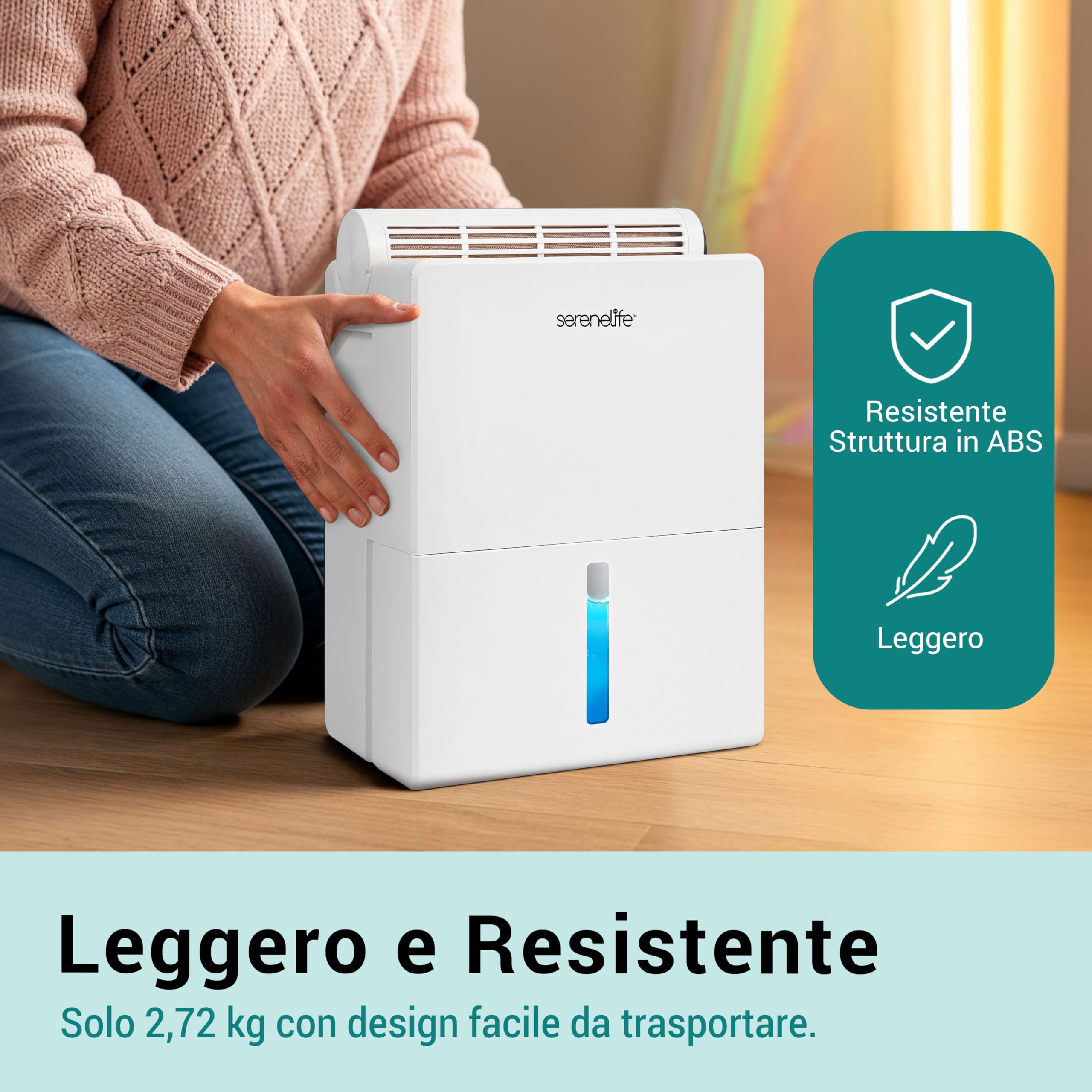 SereneLife Deumidificatore 2-in-1 Bianco 23 x 15 x 33 cm, Filtro Integrato, Serbatoio 2,7 L, Cilindro Removibile e Base Asciugatura, Timer, Modalità Sonno, Casa, Ufficio, Camera, Bagno, SLARP800WT