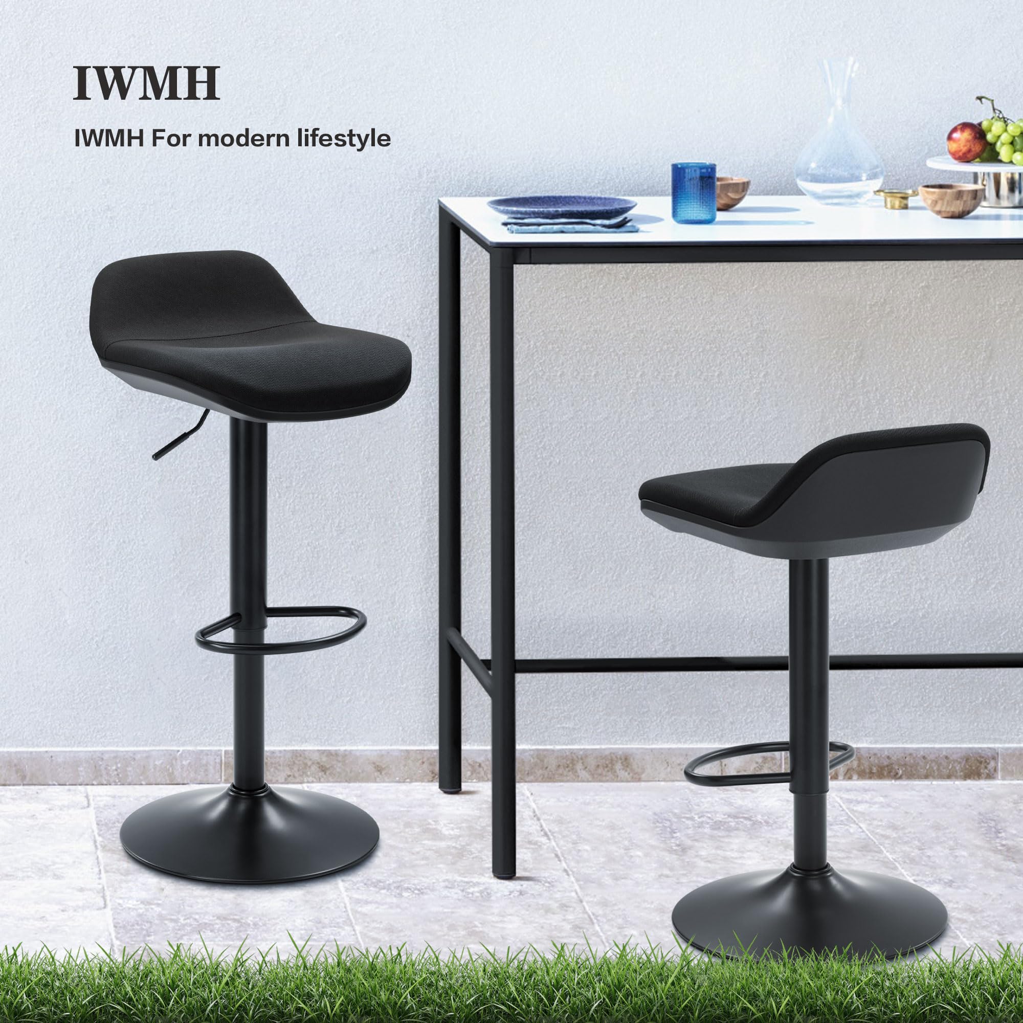 IWMH Stehhocker Höhenverstellbar, Ergonomische Stehhilfe, 360° Drehbar Bürohocker mit Anti-Rutsch Großer Sockel, Niedriger Rückenlehne (Schwarz)