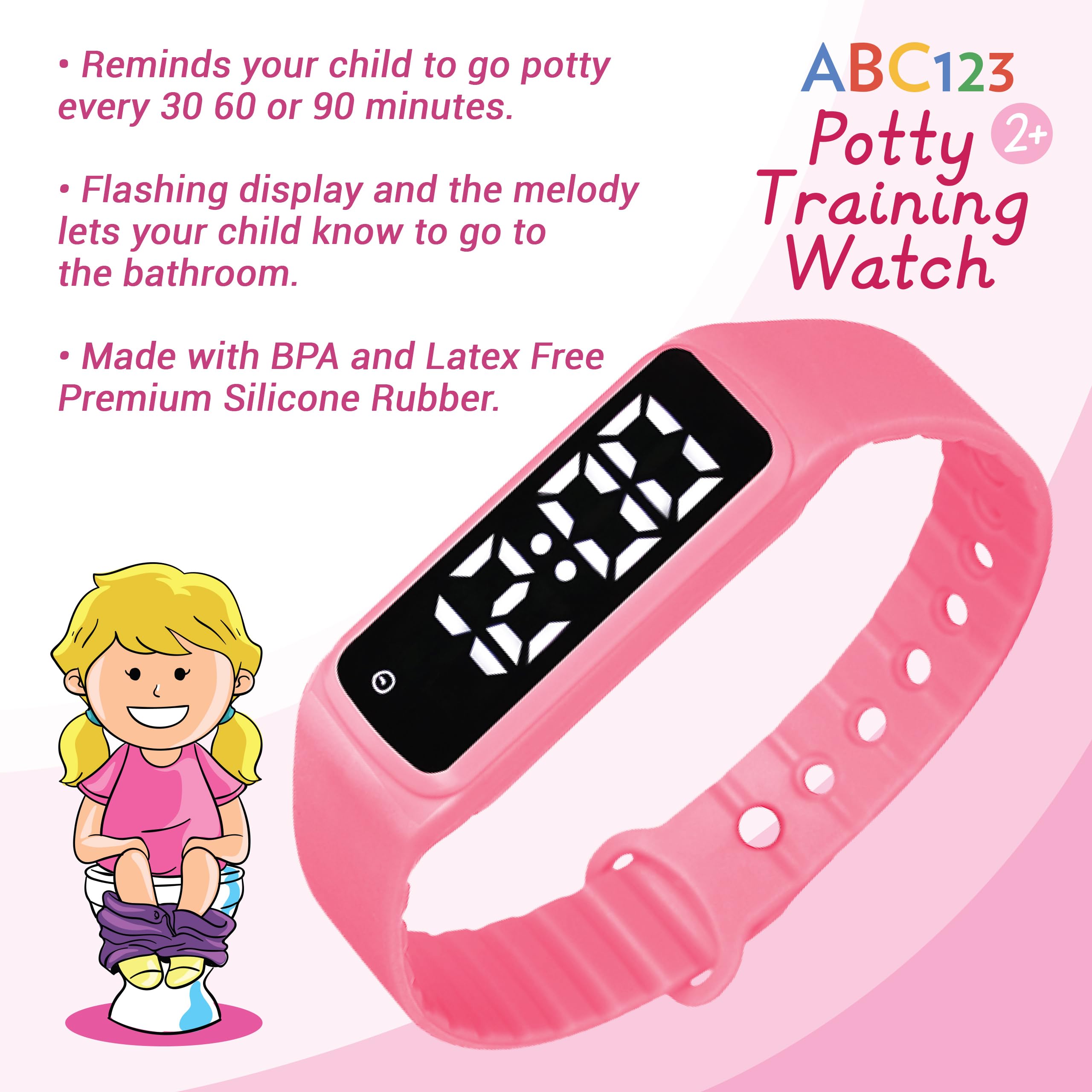 ABC123 Reloj de entrenamiento para ir al baño – Recordatorio de bebé, temporizador resistente al agua para entrenamiento de inodoro para niños y niños pequeños (rosa)