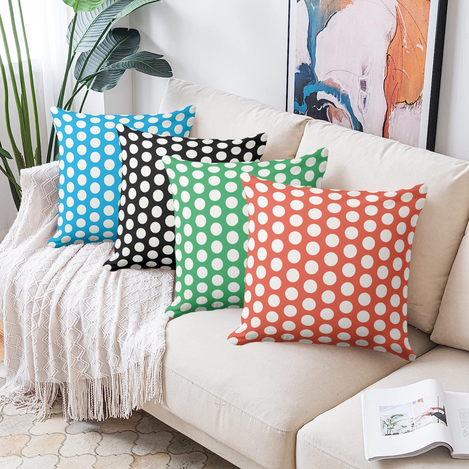 Coral Red White Polka Dot Pillow Covers 20x20 inch Soft Square Decorative Throw Pillow Covers for Sofa Couch Farmhouse Home Decorations