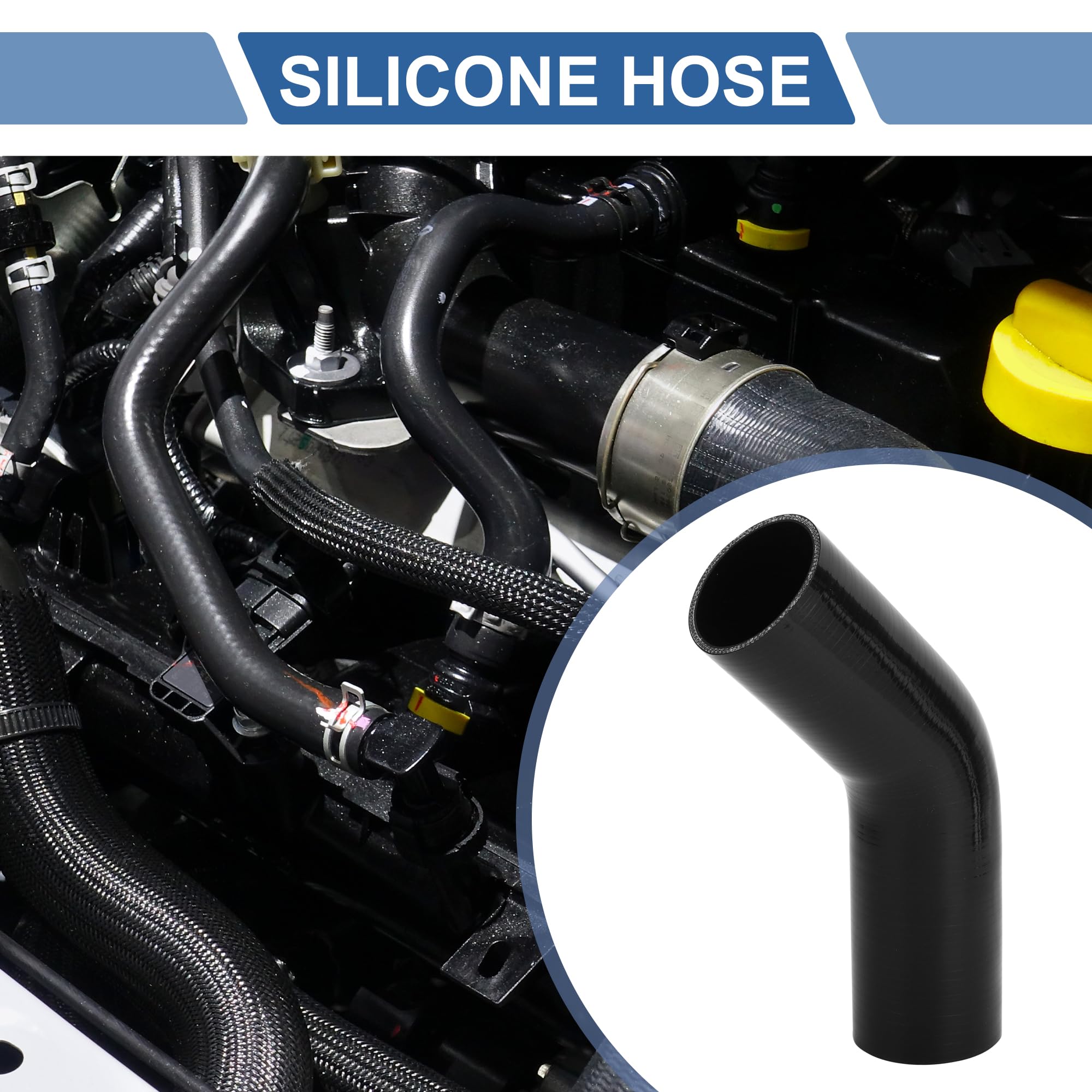 A ABSOPRO Tubo Refrigerante Silicone 1 Pz 45° 70x150mm Nero | 45 Gradi, ID 70mm, L 150mm, Spessore 5mm, Temp Max 300℃, Min -60℃, Press Max 1Mpa, Olio Motore, Liquido Freni, Antigelo