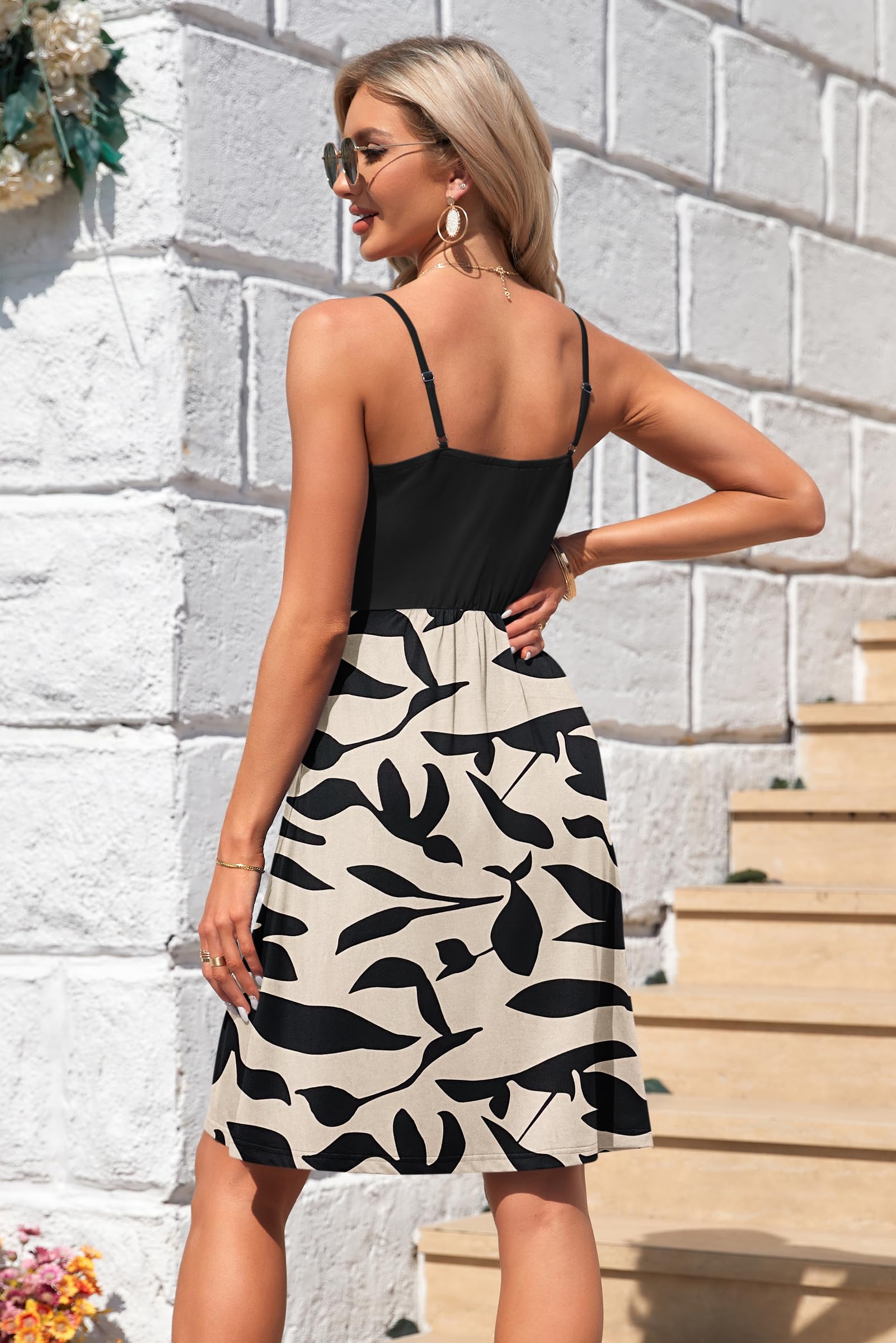 AUSELILY Elegante Abito Estivo con Cinturino a Spaghetti Donna Senza Maniche Abito con Tasche