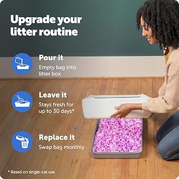 PetSafe ScoopFree Premium Crystal Cat Litter - يتفوق على فضلات الطين - تتبع أقل، غبار لمنزل جديد - عدم التكتل - حقيبتان من القمامة بوزن 4.3 رطل (إجمالي 8.6 رطل) - لافندر