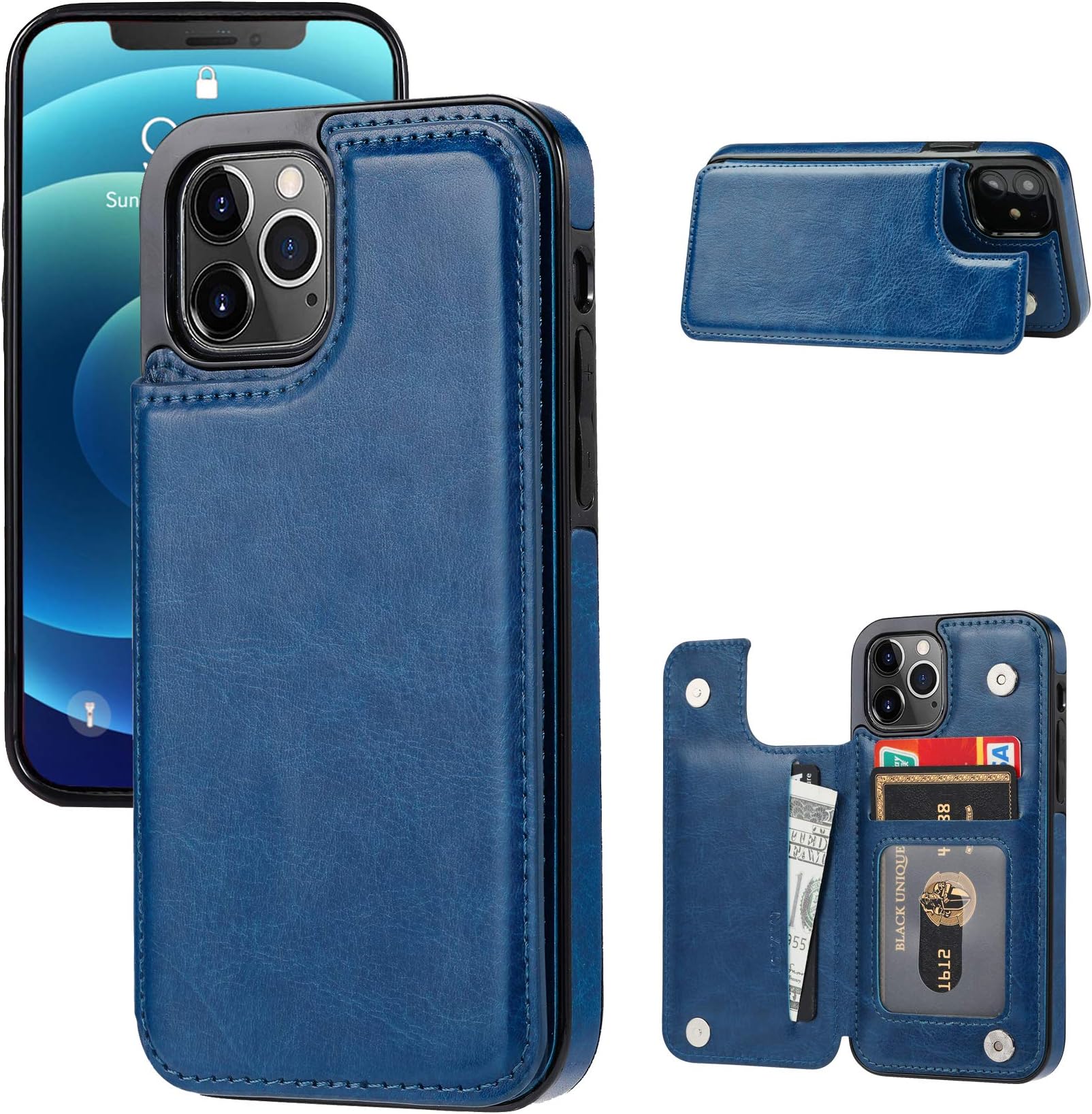 JOYAKI Wallet Case Compatible with iPhone 12 Pro/12,Slim Protective case with Card Holder,Premium PU Leather Card Slots Case with a Screen Protective Glass for iPhone 12pro/12(6.1")-Deepblue