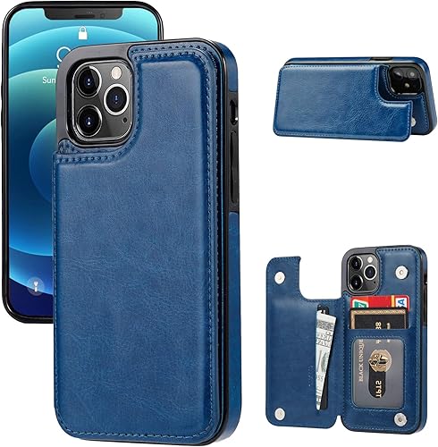 Miniatura 7 de Funda tipo cartera compatible con iPhone 12 Pro12, funda protectora delgada con soporte para tarjetas, funda de piel sintética de alta calidad con