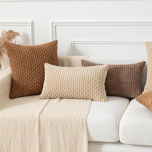 Vista 399 de Kevin Textile - Juego de 2 fundas decorativas para cojines, de pana y con moderno estilo campestre bohemio a rayas para decorar hogar, sofá, cama