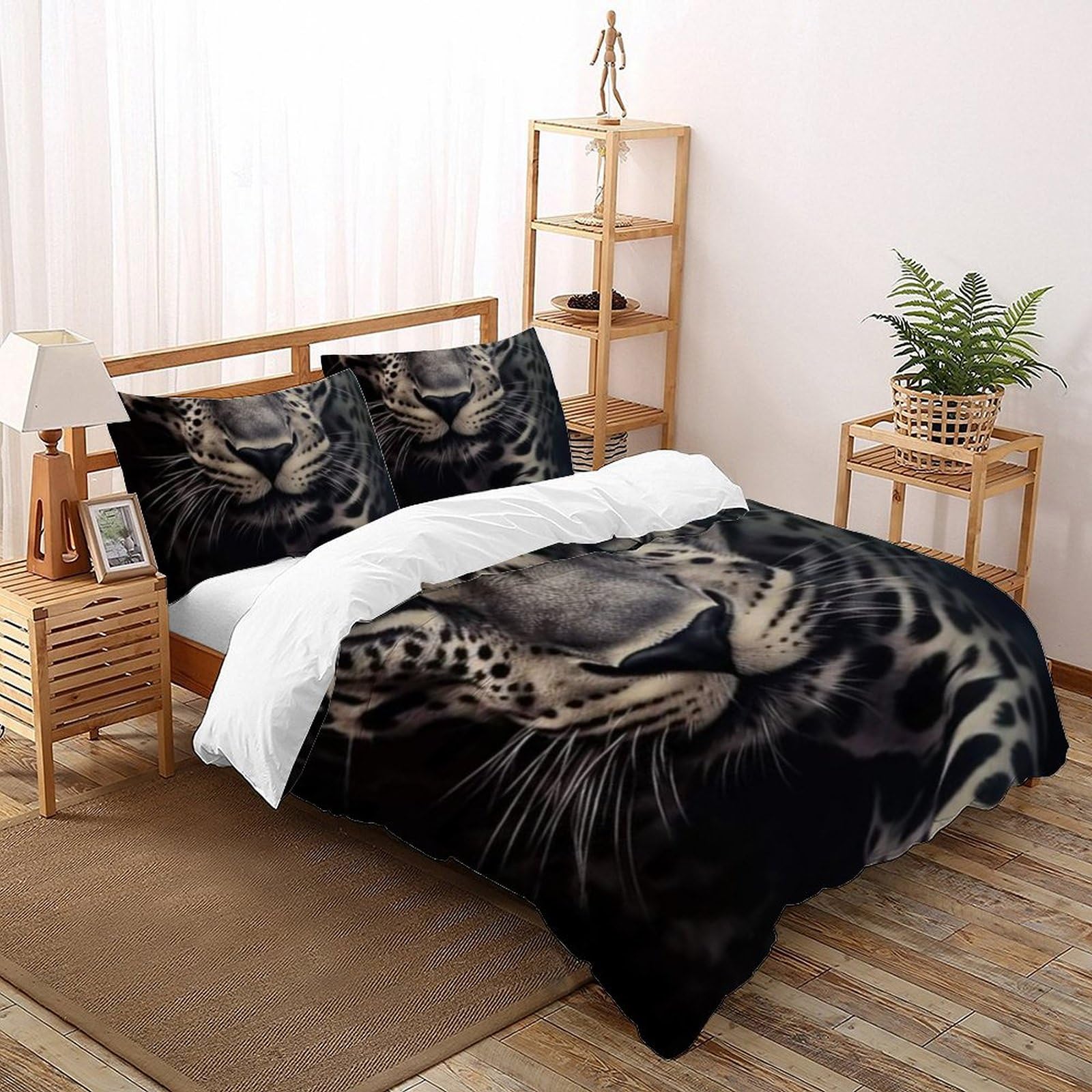 Housse de couette 200x200cm imprimé 3D panthère noire en microfibre douce