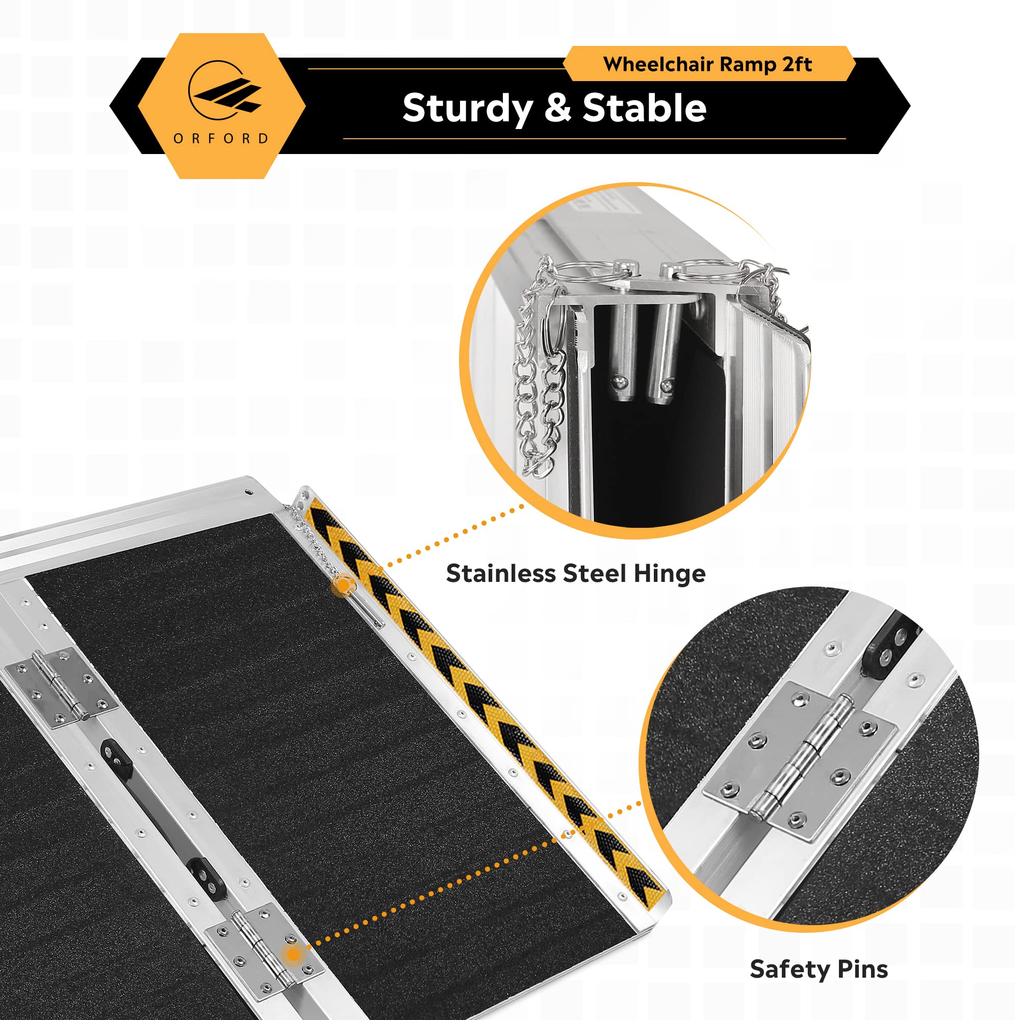 ORFORD NonSkid Foldable Wheelchair Ramp 2FT, Threshold Ramp with a Non