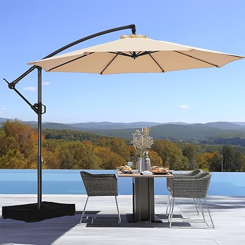 HOMSHADE Sombrilla de patio de 10 pies con base, sombrilla colgante en voladizo para patio al aire libre, protección UV UPF50+ con fácil inclinación