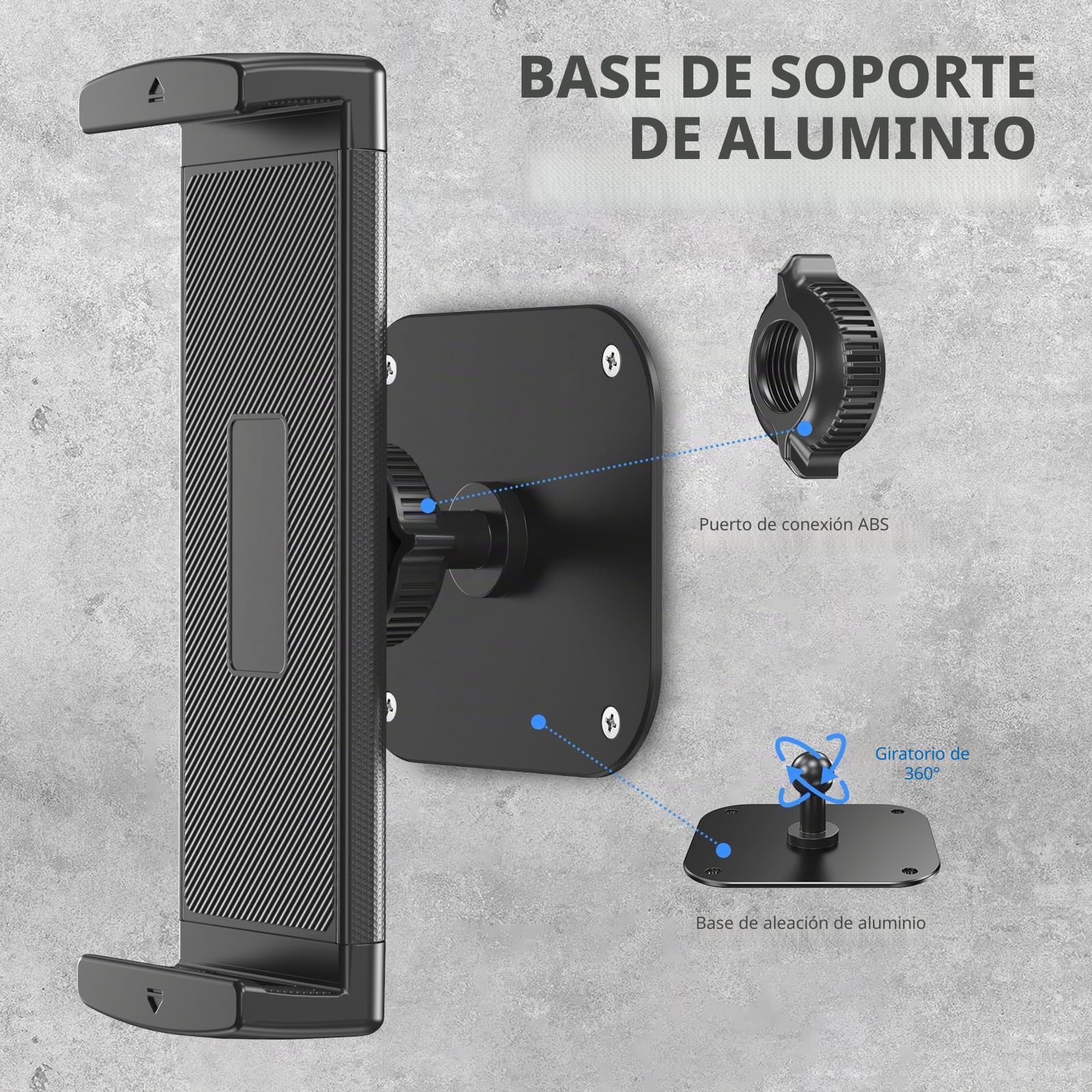 Soporte de pared para tablet, soporte de pared de aluminio para iPad, rotación de 360°, soporte de pared ajustable compatible con iPad Pro, Mini, Galaxy Tab, Surface Pro, Kindle, todas las