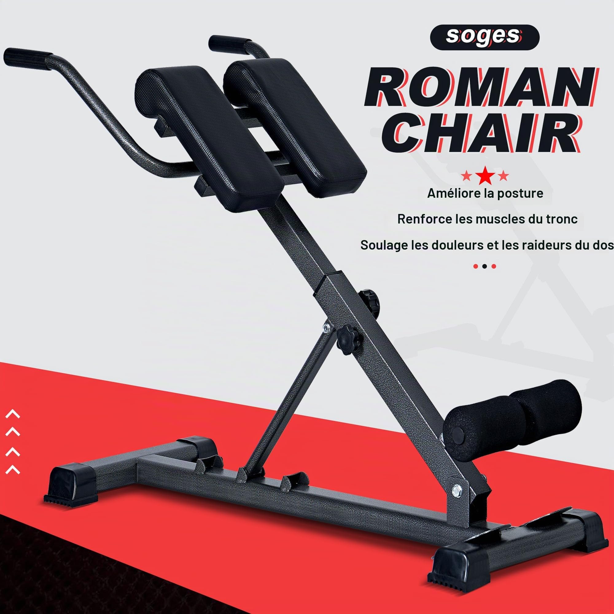 soges Banc Romain Pliable - Améliore la Posture, Soulage le Mal de Dos & Gain de Place - 100 kg Capacité de Charge, 3 Angles & 7 Niveaux de Réglage pour la Maison