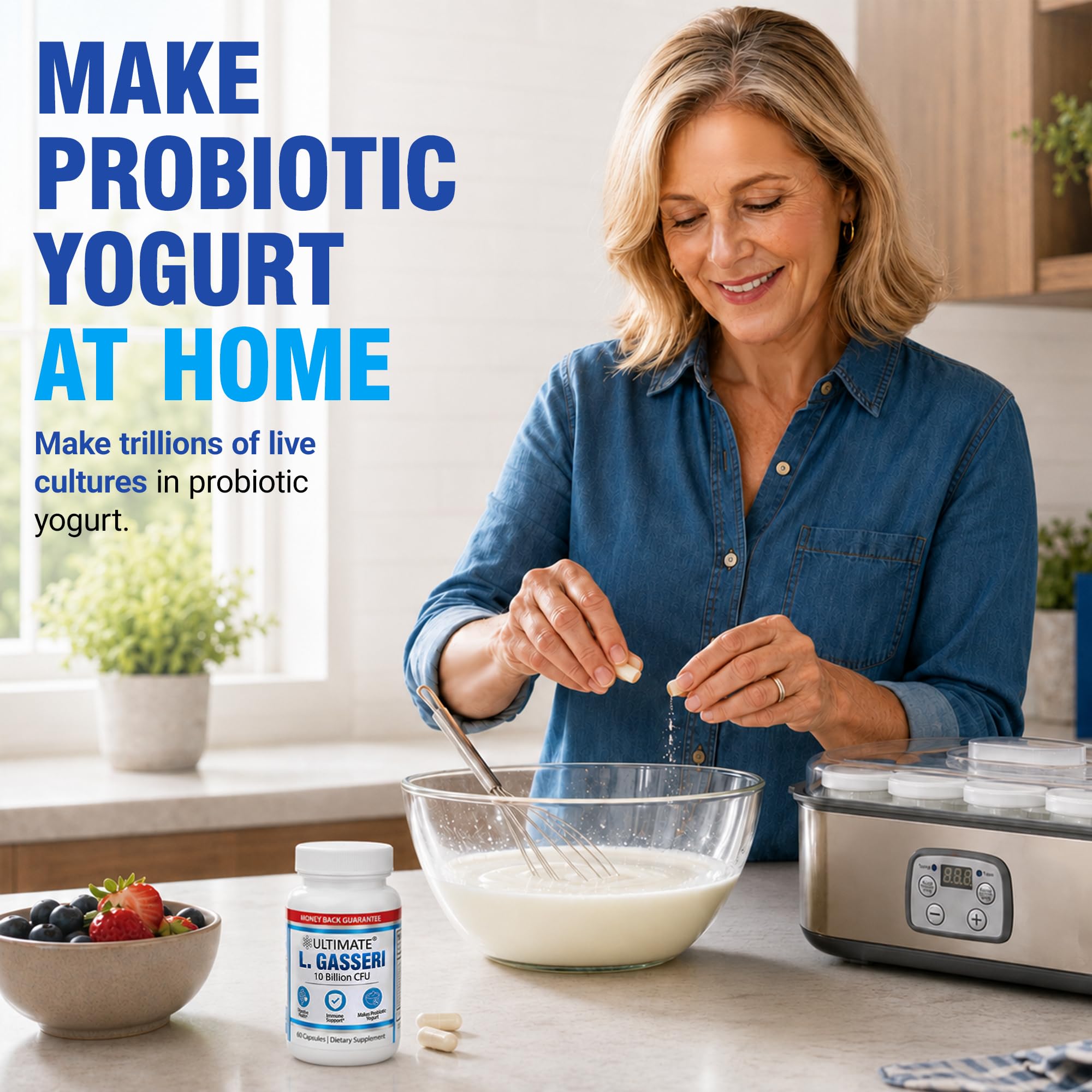 Ultimate L. Gasseri Probiotic 10 Billion CFU, Lactobacillus Gasseri Yogurt Starter for Super Gut Yogurt, Gut Health Supplement for Digestion & Metabolism Support, with Organic Chicory Inulin Prebiotic — Amazon image 4