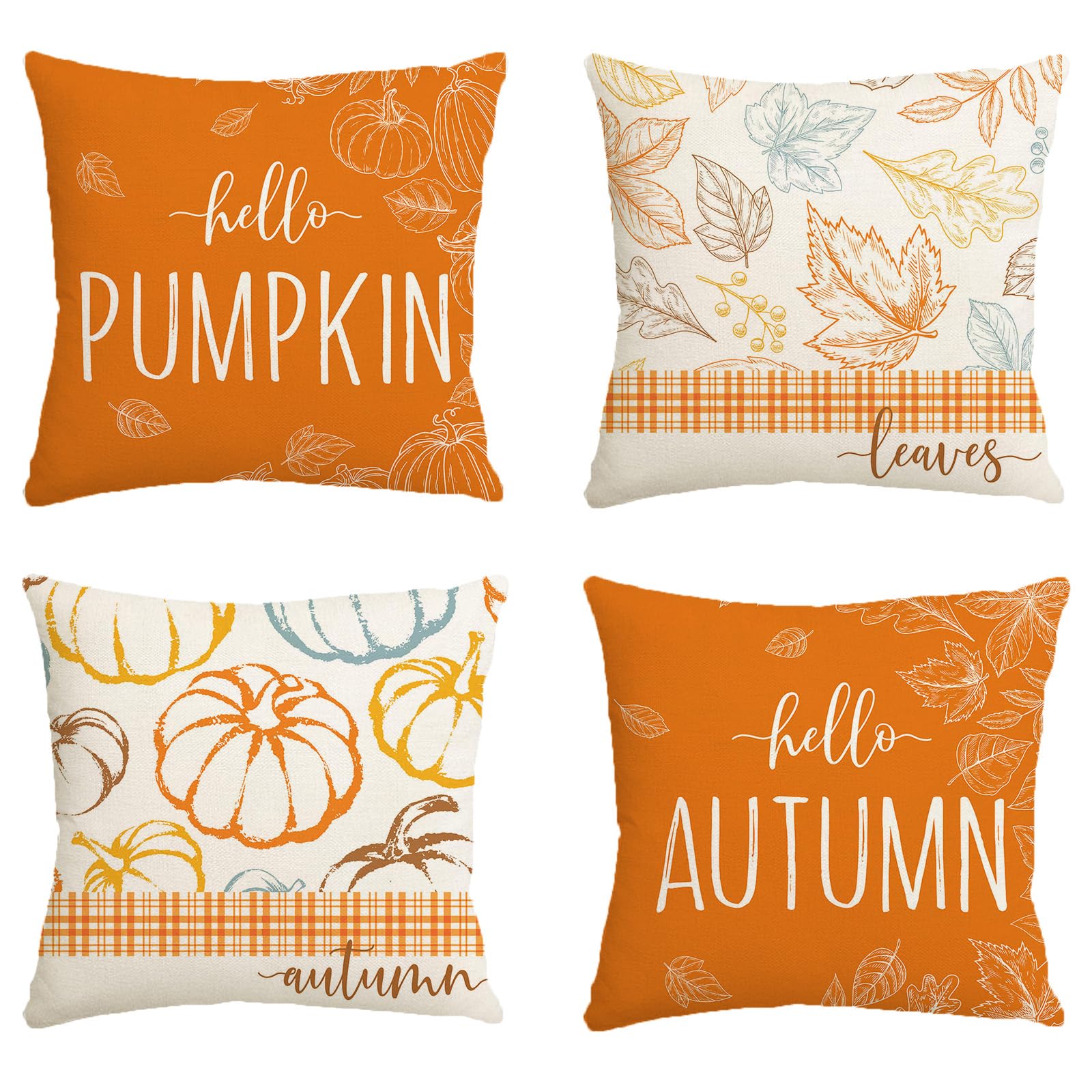 Avezano Autumn Cushion Covers 45 x 45 cm Autumn Pumpkin Fall Leaves Decorative Throw Pillow Covers Thanksgiving Pillow Case for Sofa Bed Home Garden Patio Decor Set of 4
