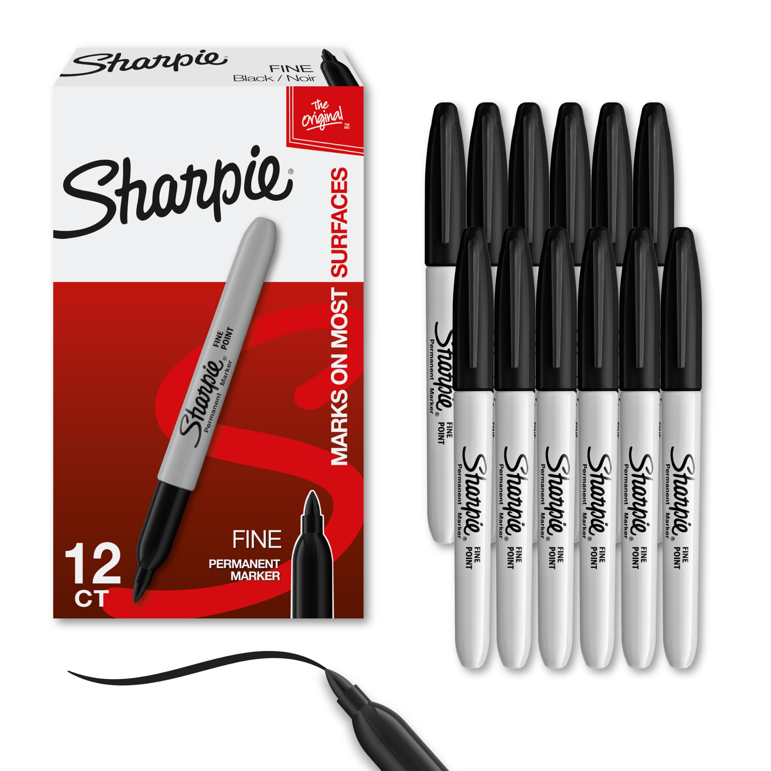 Sharpie Permanent Markers Fine Tip Black 12 Count