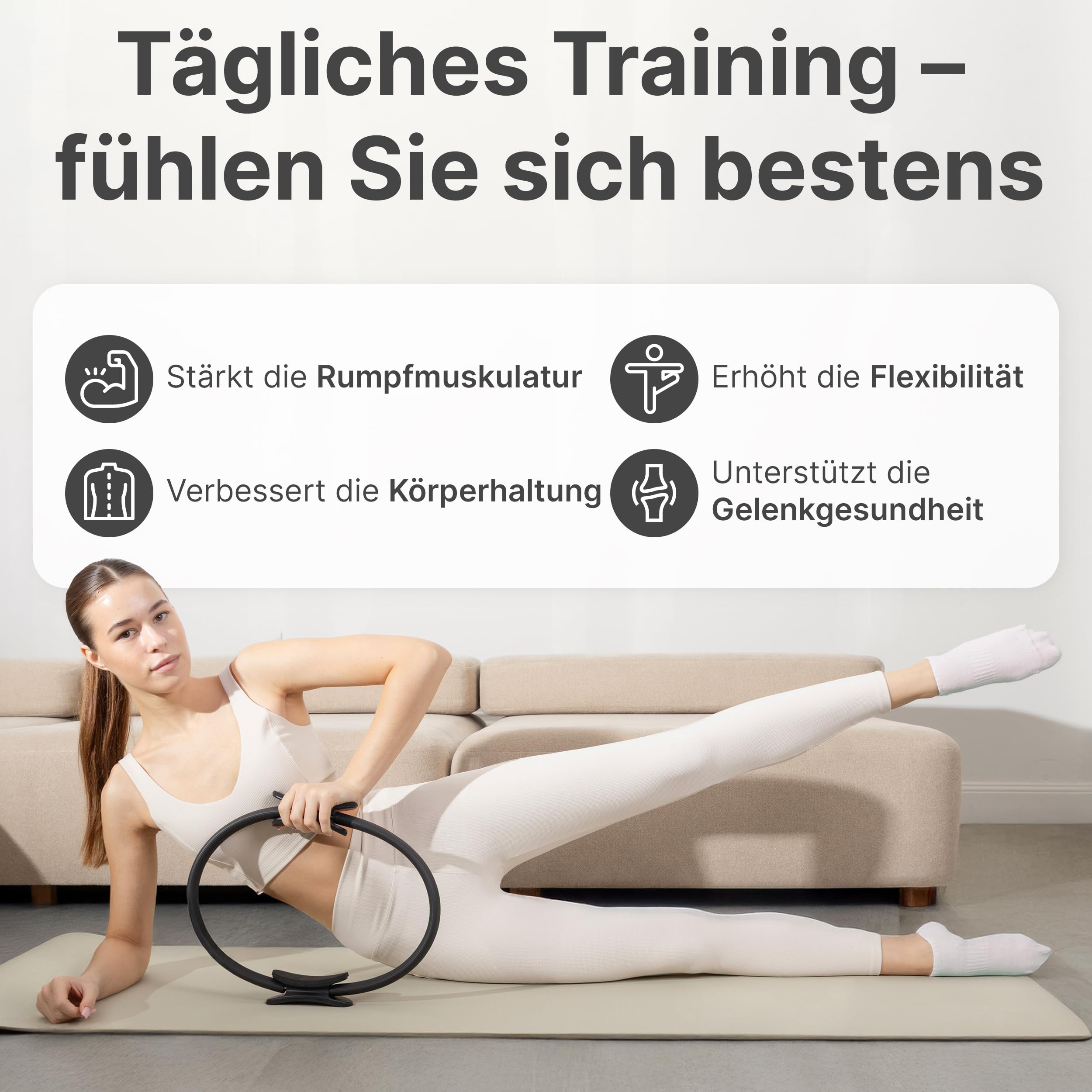 Pilates Ring - 37 cm Fitnessring für Beckenboden, Core und Beine, Widerstandsring für Zuhause, Trainingsring im Essential Kit, Magic Circle für Stretching & Yoga