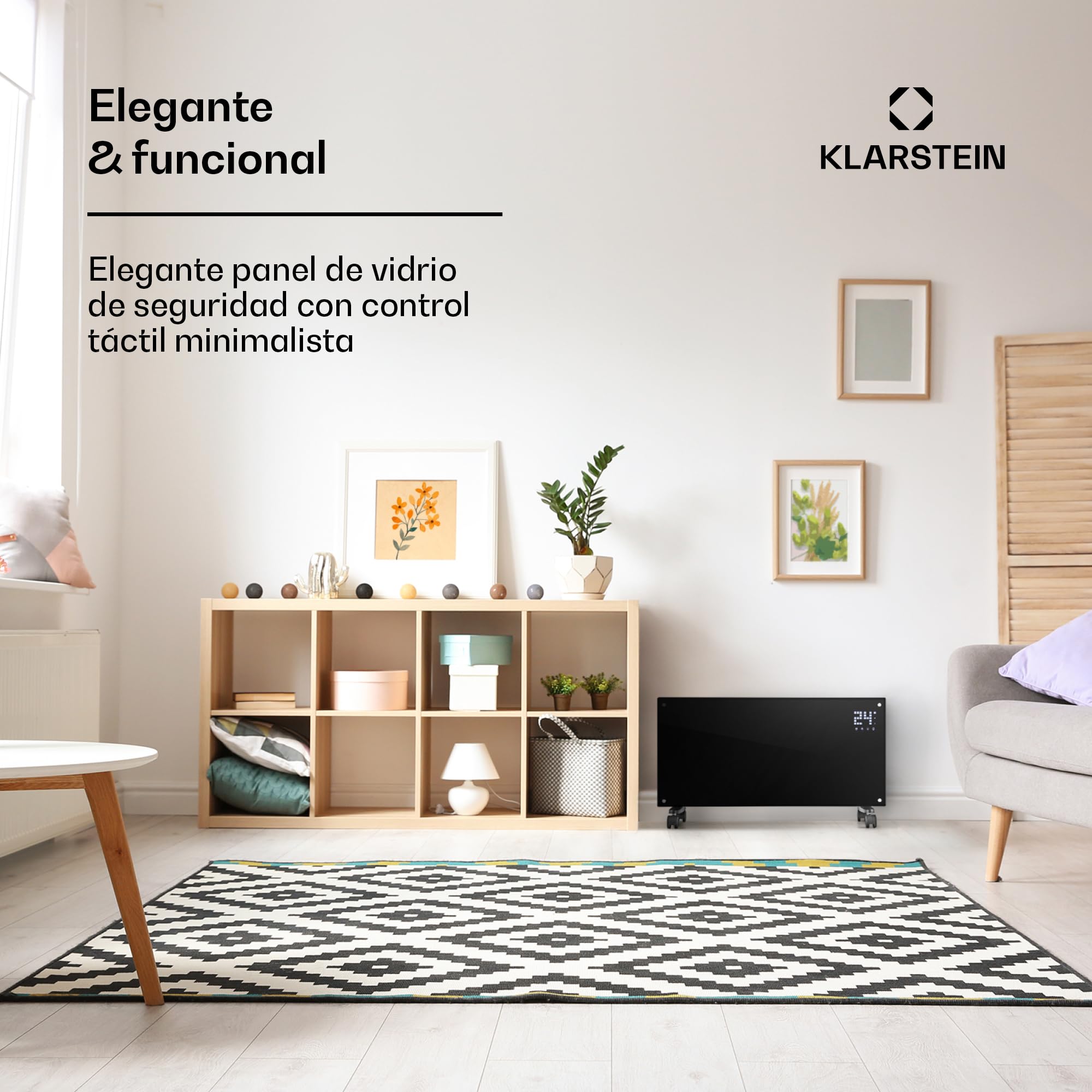 Klarstein Radiadores Bajo Consumo Electricos para Casa, Estufa Electrica de 2000W con Ruedas, Radiador Electrico Silencioso, Portátil y Delgado, Estufas con Panel para Pared, Pantalla y Termostato