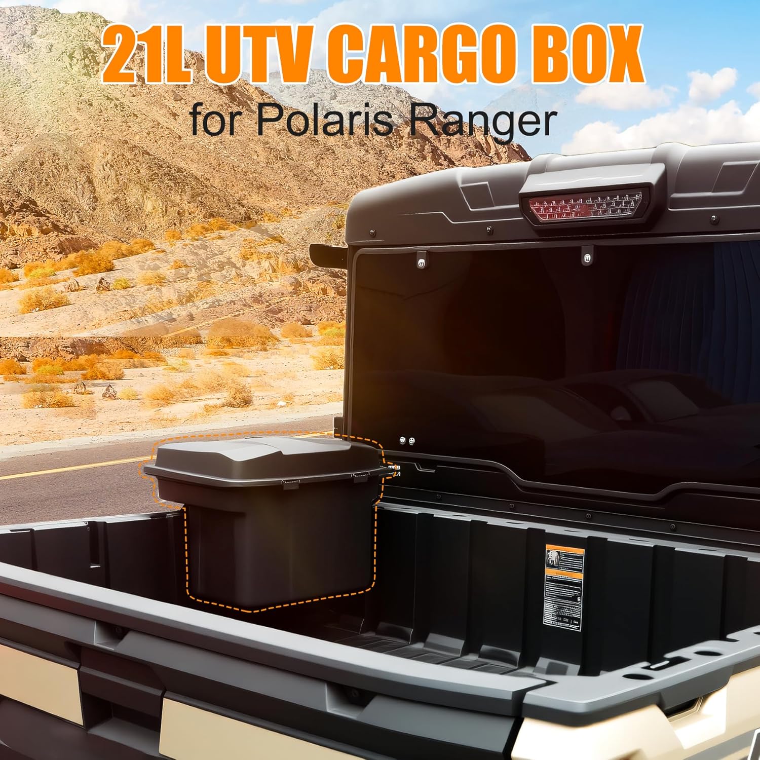 21L UTV Cargo Storage Box for Polaris Ranger 1000 900 570 500, Waterproof Removable Rear Bed Storage Bin with Top Tool Tray for Polaris XP 1000 900 570 500/ General 1000 2016-2025 Accessories