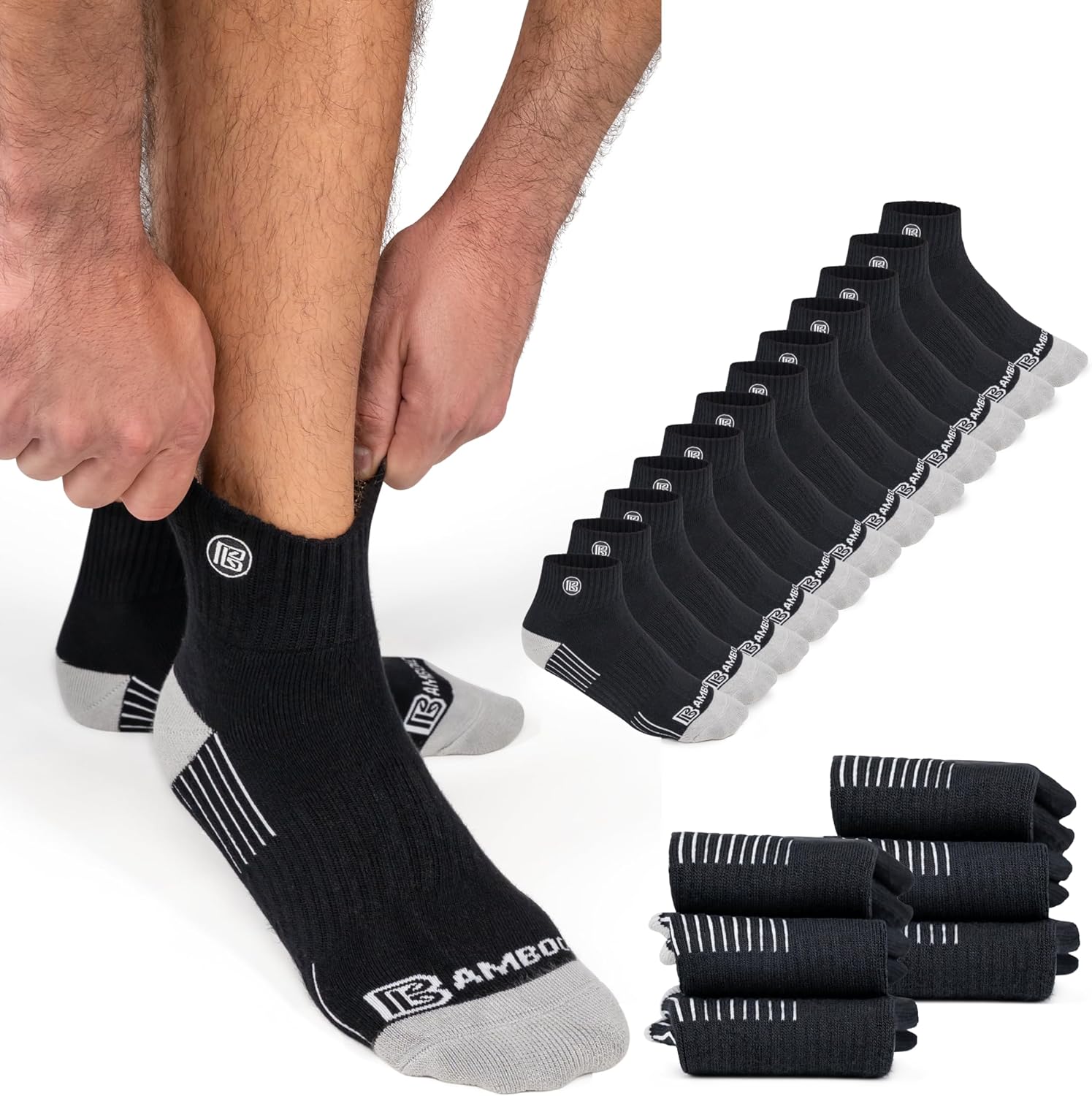 Premium Bamboo Rayon Quarter Crew Socks for Men Moisture Wicking Odor Control Cushioned Sole Breathable Work Socks