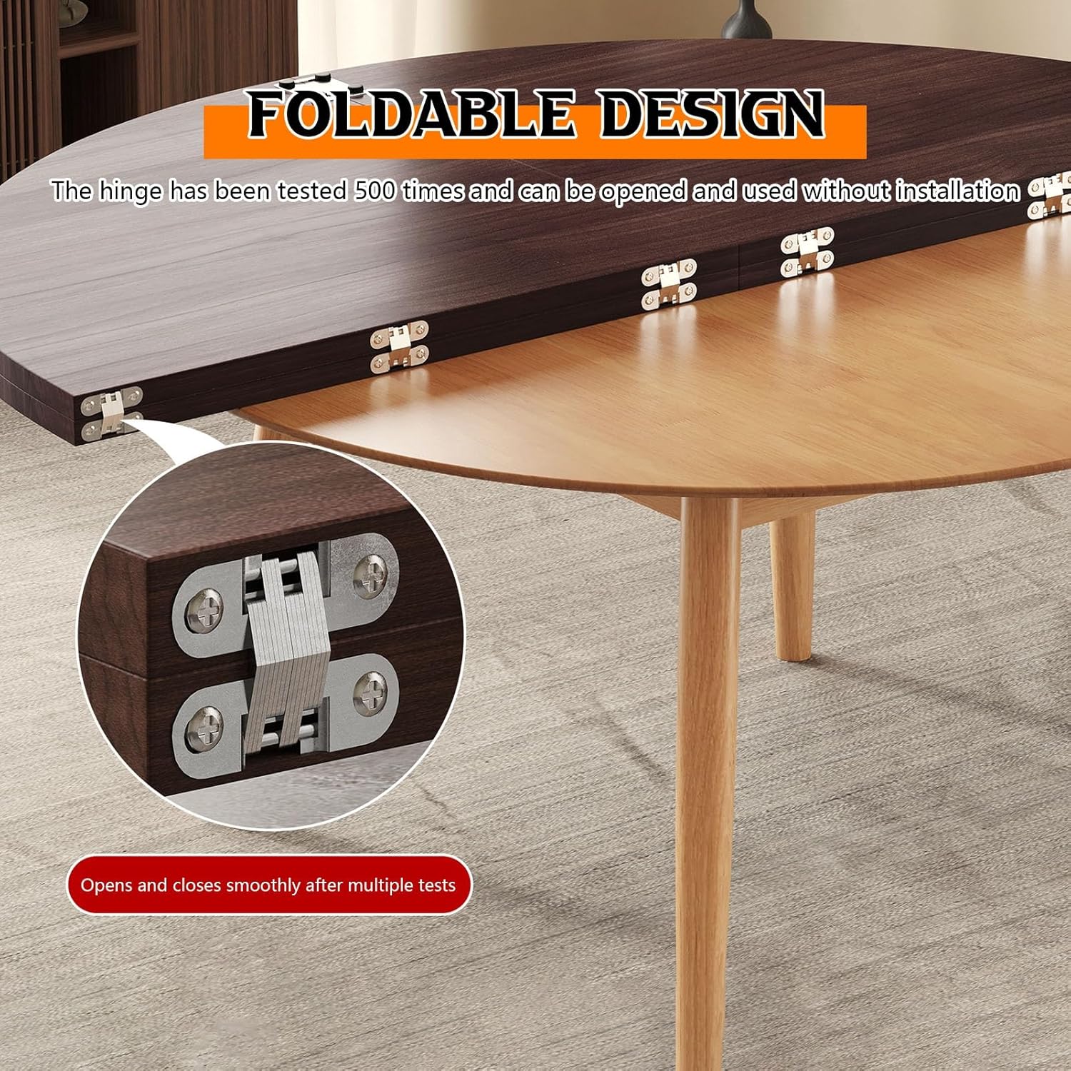 Large Round Foldable Table Top Only Replace Table Top Space saving No Legs Round Table Tops Only Diameter 120cm-160cm Foldable Dining Table Top Fold-in-quarter Suitable for family restaurants(W