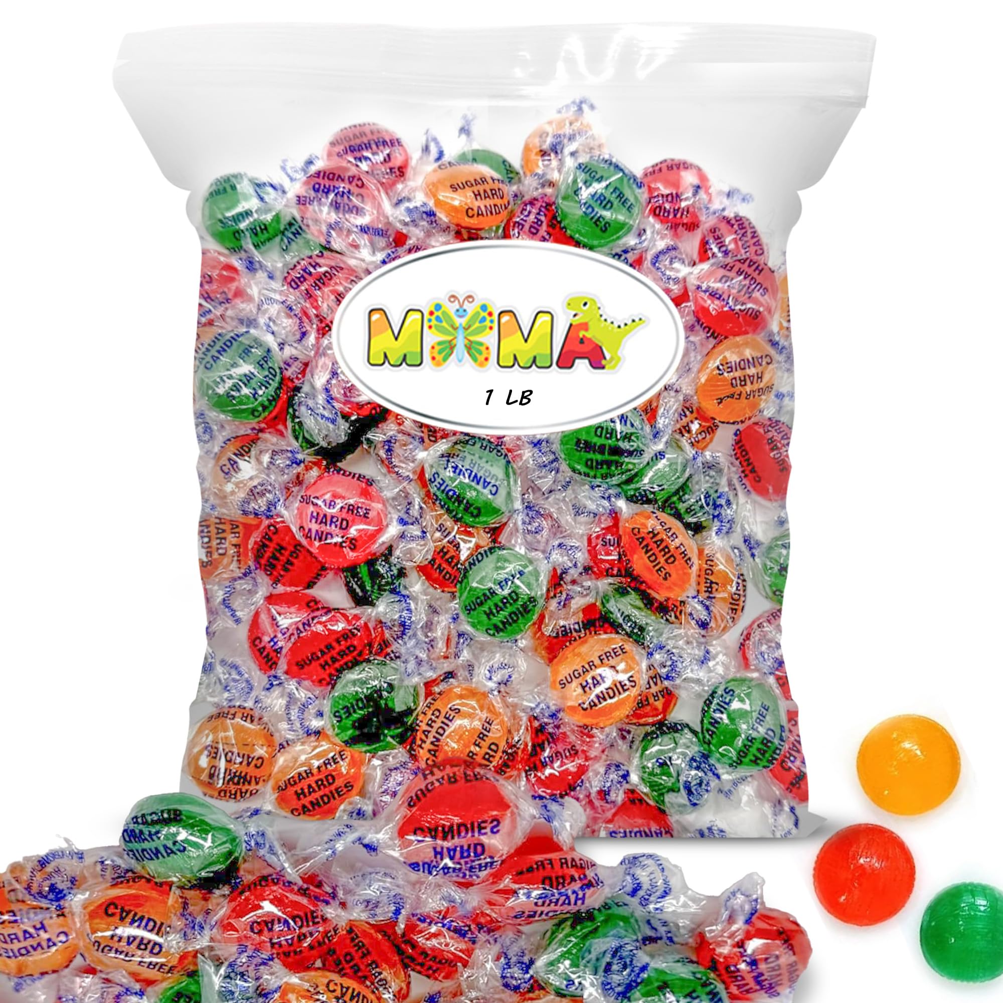 Sugar Free Assorted Fruit Flavors Hard Candy Variety Pack - 1lb Bag of Mima's Summer Mega Sale Hard Treats Individually Wrapped - Delicious Fruit Flavors Bulk Candy