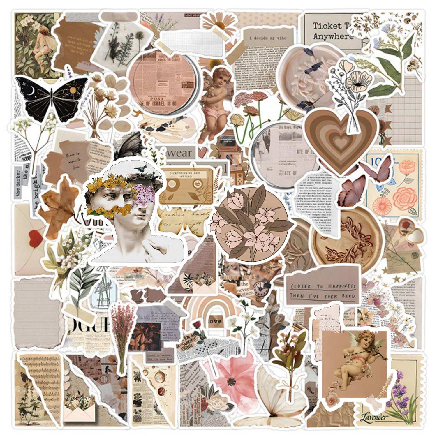TYGFRT 120 Pieces of Scrapbook Stickers, Laptop Stickers, Vintage Stickers, Boho Scrapbook Stickers, Creative and Fun Stickers, Card Decoration Stickers