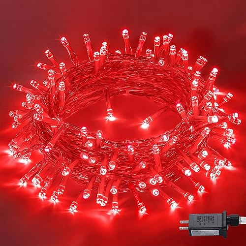 Miniatura 12 de JMEXSUSS 200 luces LED rojas y verdes de Halloween para exteriores, tira de luces de Navidad de 66 pies, cable transparente para interiores, enchufe