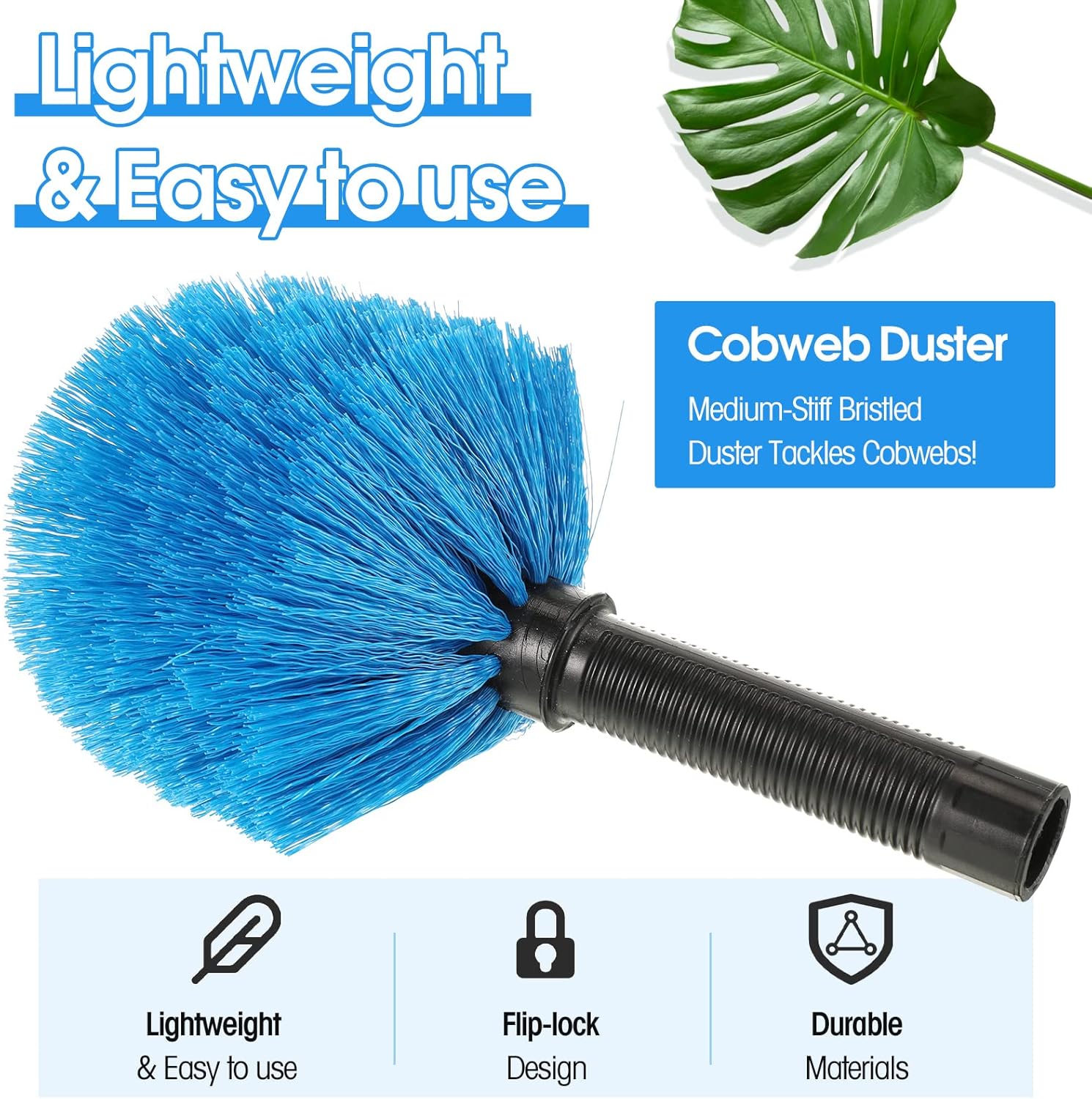 9 Pieces Twist on Cobweb Duster Bulk for Cleaning Company Cleaning Spider Web Remover Brush Cobweb Duster Head Attachment Fits Standard Threaded Poles, No Pole, Medium Stiff Bristles, Blue