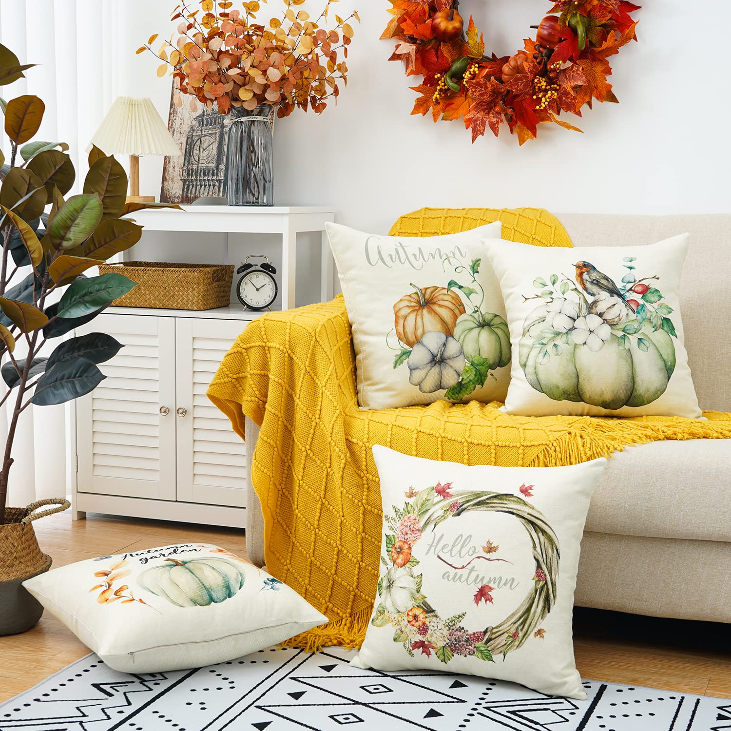 GEEORY Juego De 4 Fundas De Almohada De Otoño De 18 X 18 Pulgadas Para Decoración