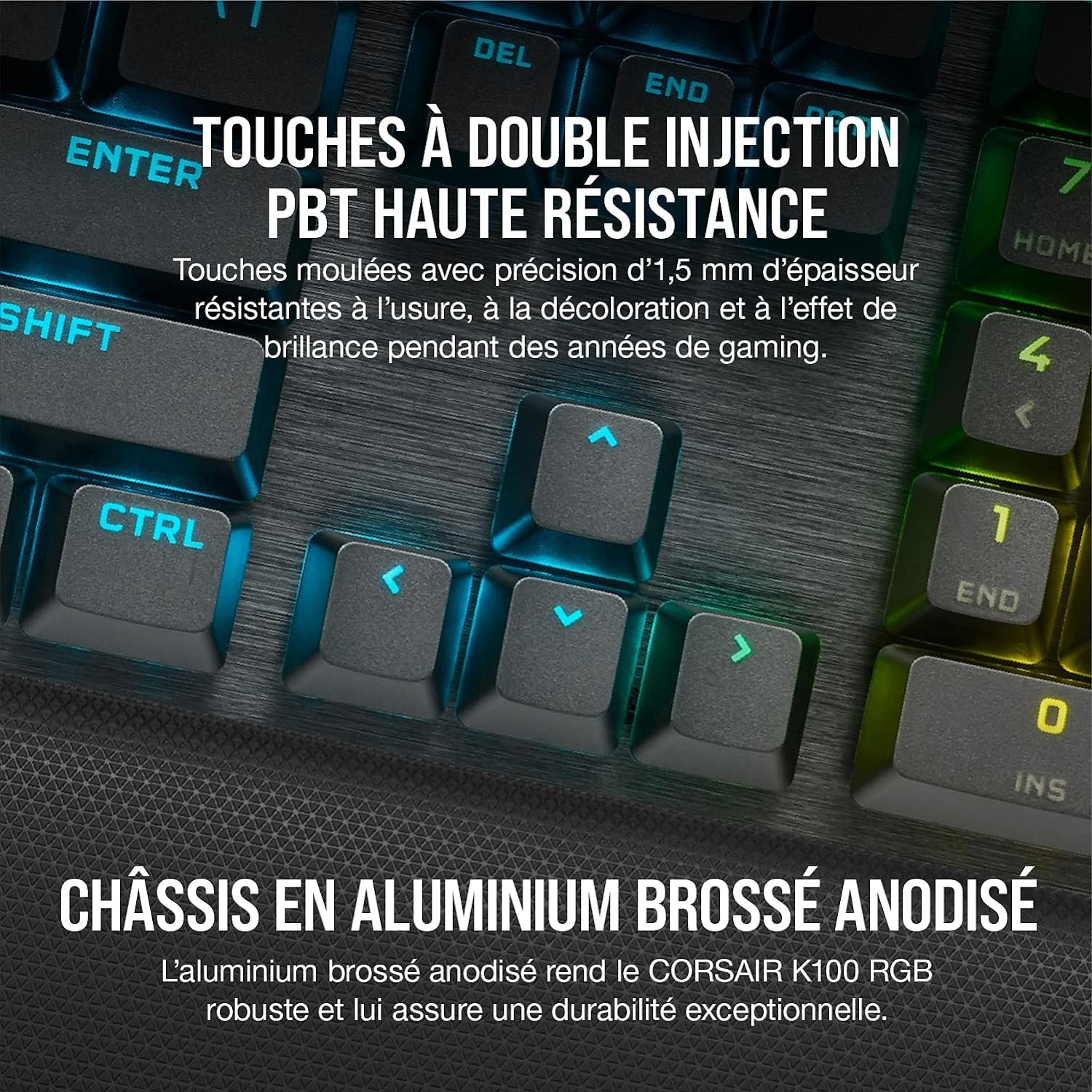 Corsair Klawiatura gamingowa K100 RGB (przełączniki optyczno-mechaniczne OPX: ultraszybkie i liniowe klawisze, podwójny wtrysk PBT, Elgato Stream Deck) AZERTY, czarna