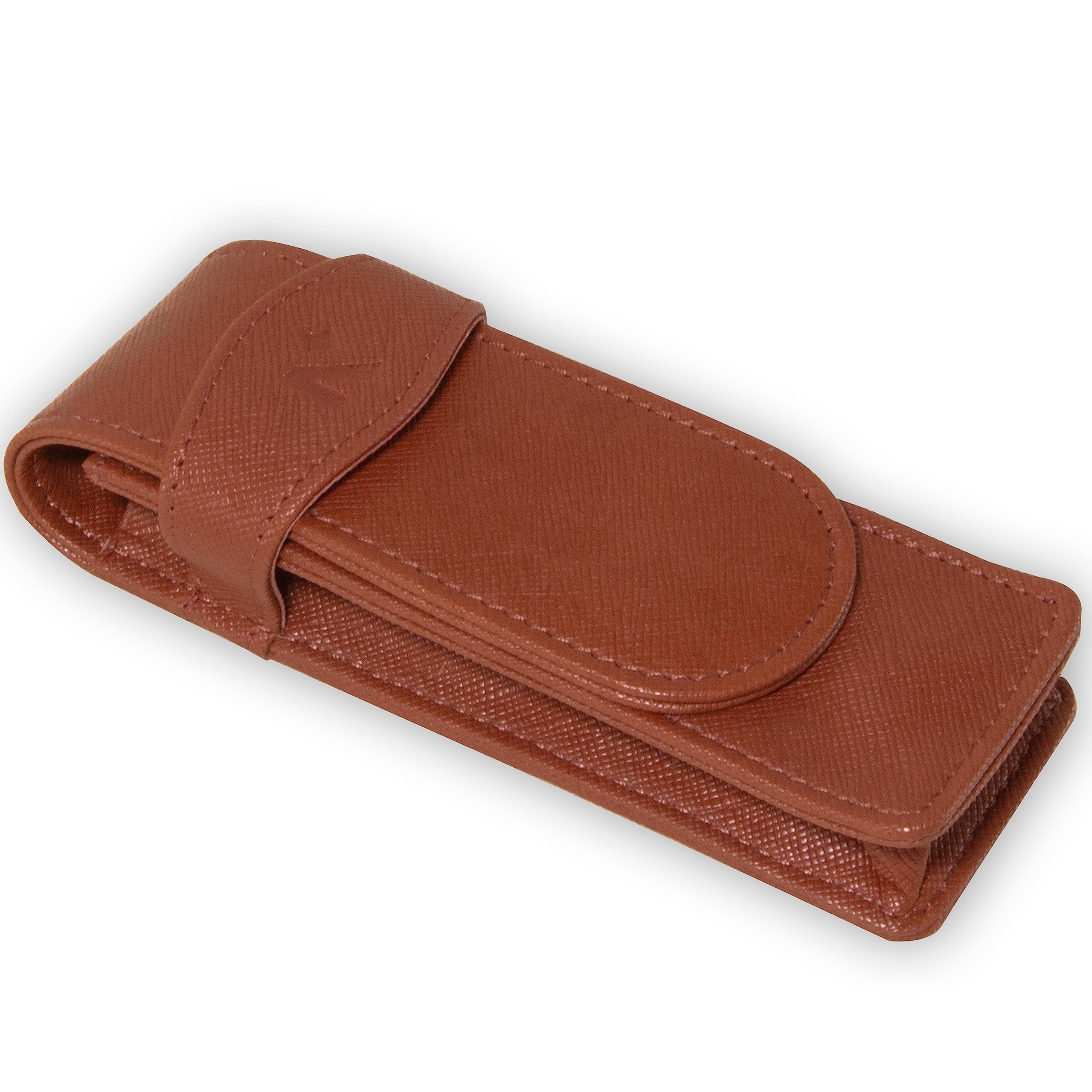 NEORAH -Faux Leather Handcrafted Double Pen Pouch with Loop |Portable Pen Case for 2 Fountain Pen, Roller Ball,Ballpoint Pen |Pen Holder,Pen case |Ideal Gifts for Men,boss,dad |14.5 x 4.5 cm| Brown โ image 1