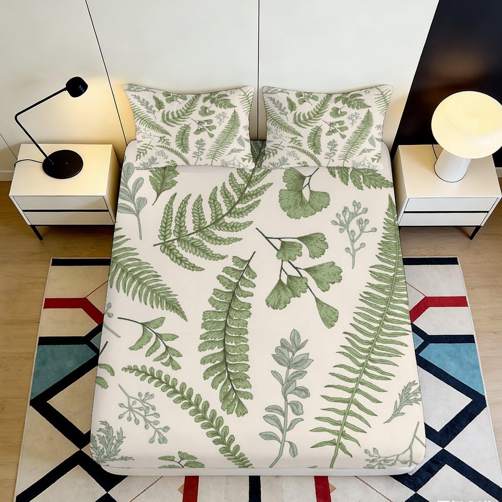 Pnayamiorkfel Style-3 3D Printed Fern Botanical Fitted Sheet Microfiber Green Leaf Mattress Cover For Bedroom Guest Room Machine Washable Decor 90X200x25cm