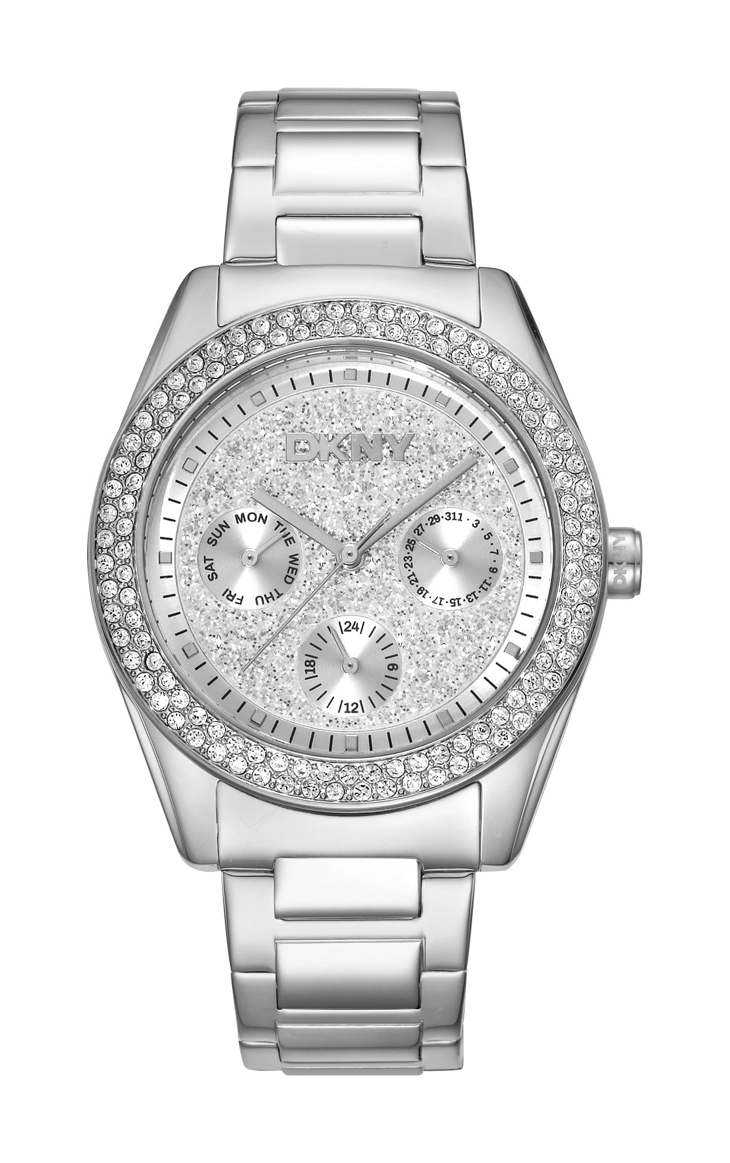 DKNY Chambers Multi Glitz Quartz Watch 5 ATM, Silver, Standard Size, Modern