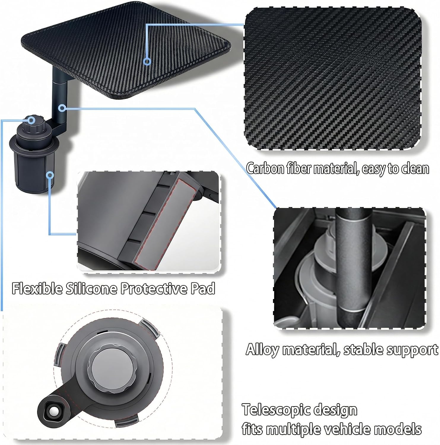 Car Desk for Laptop, Car Table & Car Tray with 360° Rotating Cup Holder, Adjustable Height Car Food Tray, As Car Table Tray or Car Seat Tray, Compatible with Tesla Model 3/Y/S, Ford/Most Vehicles