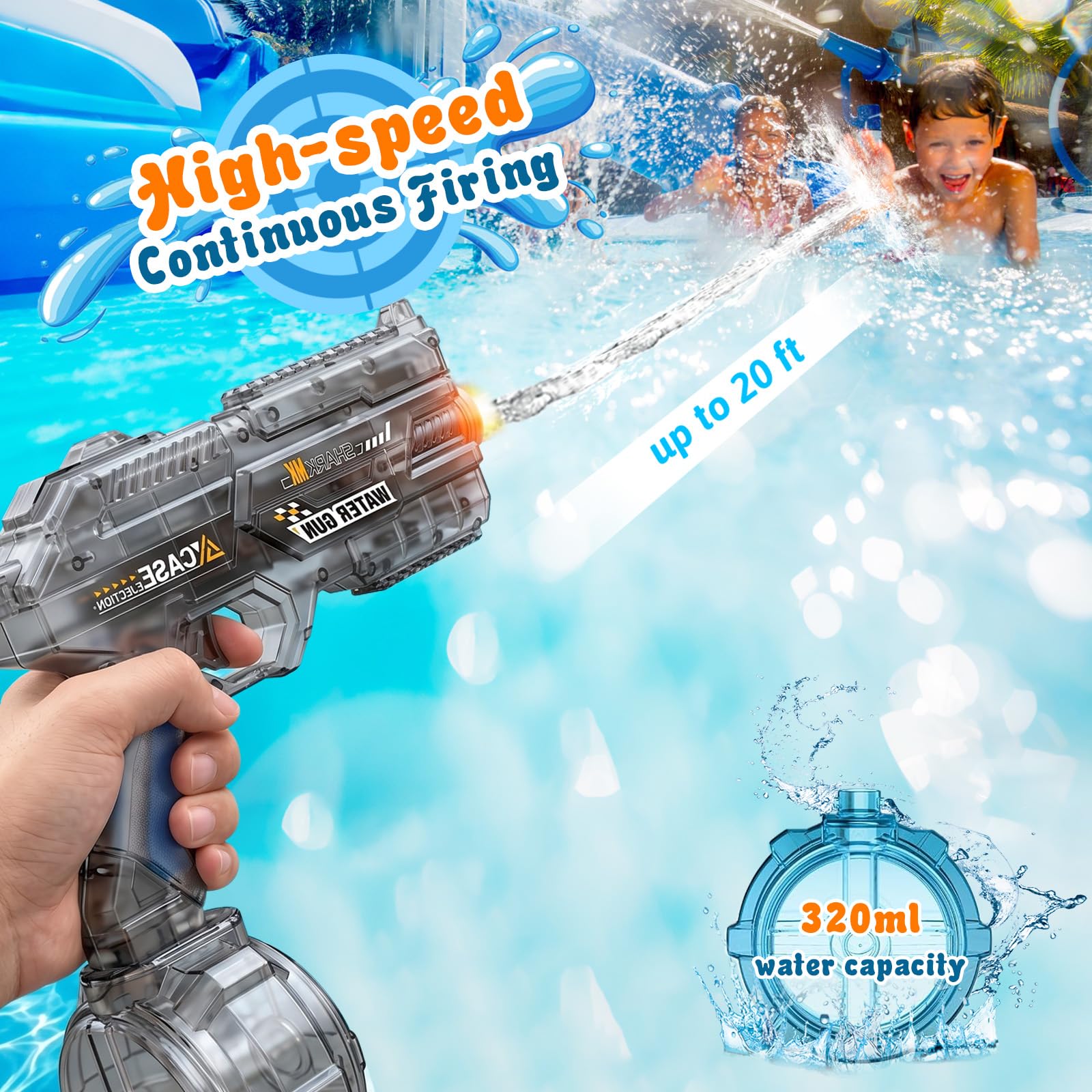 Juego de 2 Pistolas de Agua eléctricas,Potentes Pistolas de Agua automáticas con luz LED,Alcance ultralargo,Autonomía ultralarga,Juguetes de Verano para Fiestas en la Piscina,La Playa y al Aire Libre