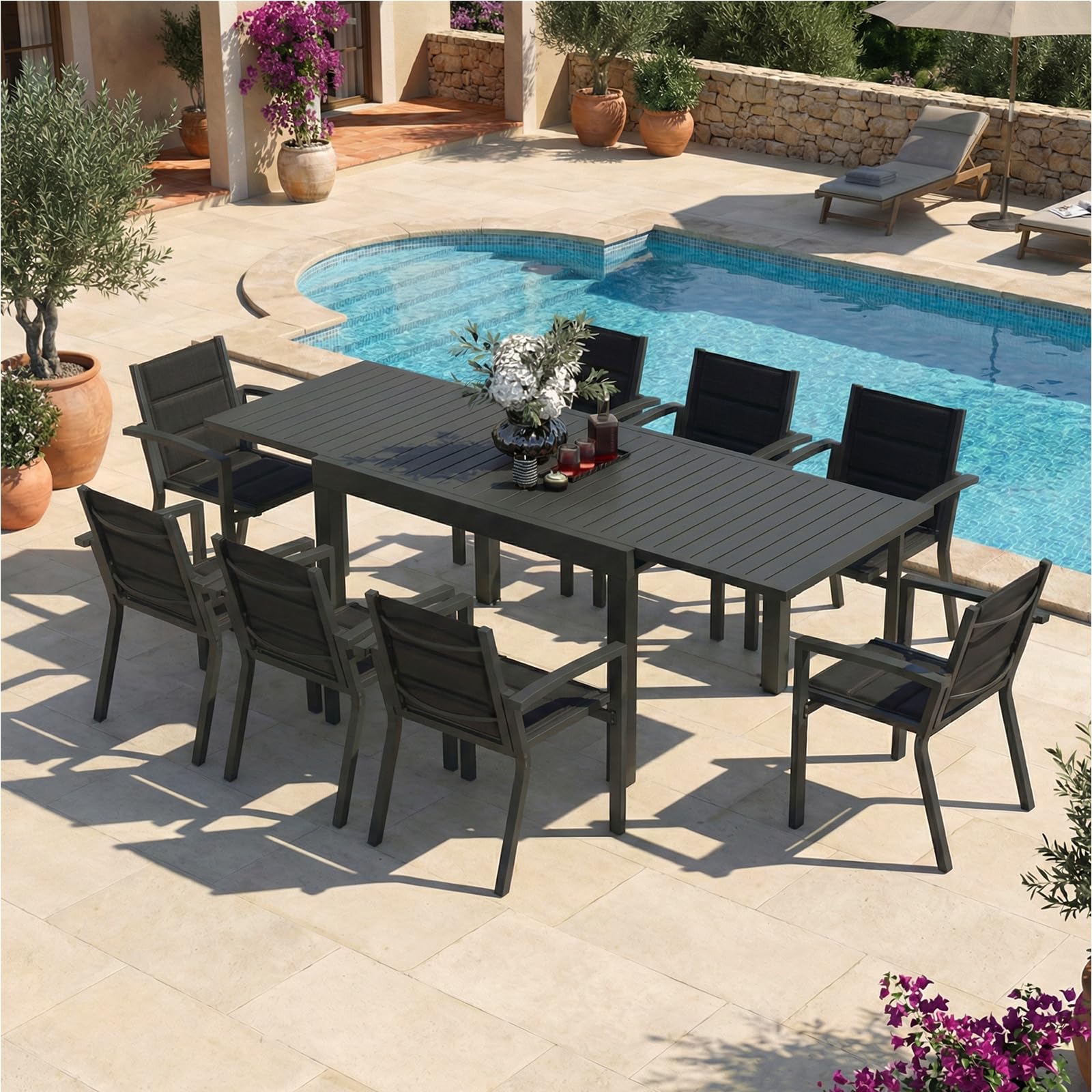 Devoko Mesa De Jardín Extensible,130 X 80 X 75 Cm,Mesa Exterior Extensible Aluminio,Muebles De Jardín para Balcones Y Terrazas, Se Extiende hasta 260 Cm, Gris Oscuro