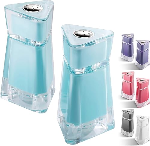 MITBAK Salero y pimentero acrílico turquesa (juego de 2 piezas) Elegantes dispensadores de sal y pimienta con agujeros de tamaño perfecto para