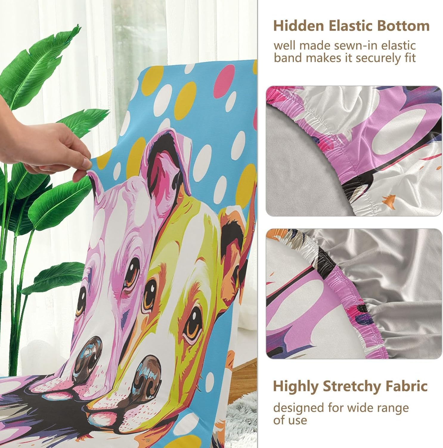 ALAZA Chair Covers for Dining Room, Cute Polka Dots Pitbull Dogs Stretch Chair Cover Sets Chair Protector Removable Washable for Ktichen Restaurant Hotel