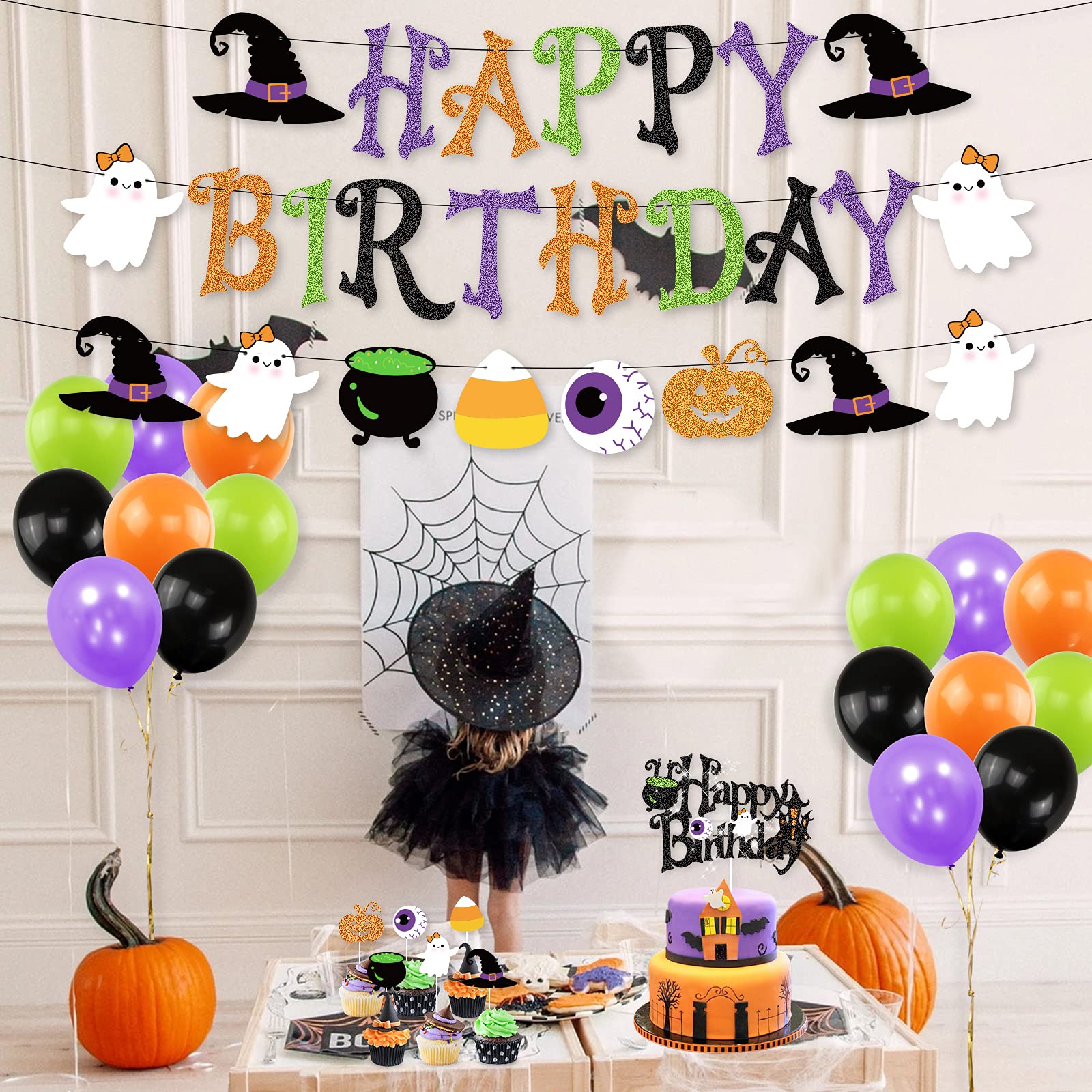 Pancarta negra de feliz cumpleaños, 28 Uds., pancarta de Halloween,  decoraciones de Halloween, panca Jadeshay A