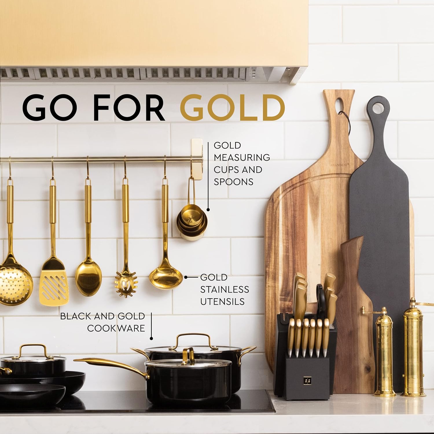 Buy Black and Gold Knife Set 14 Piece Gold Handle Knife Set with Self