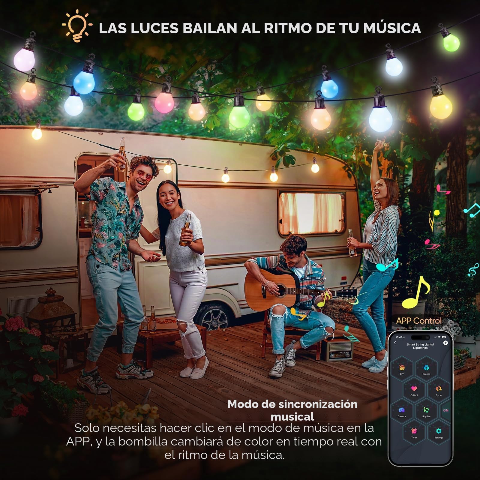 Guirnaldas de Luces Exterior LED 33M Guirnaldas Luces Exterior Cadena Impermeable con 50 Bombillas Inastillable para Jardín Porche Patio Trasero