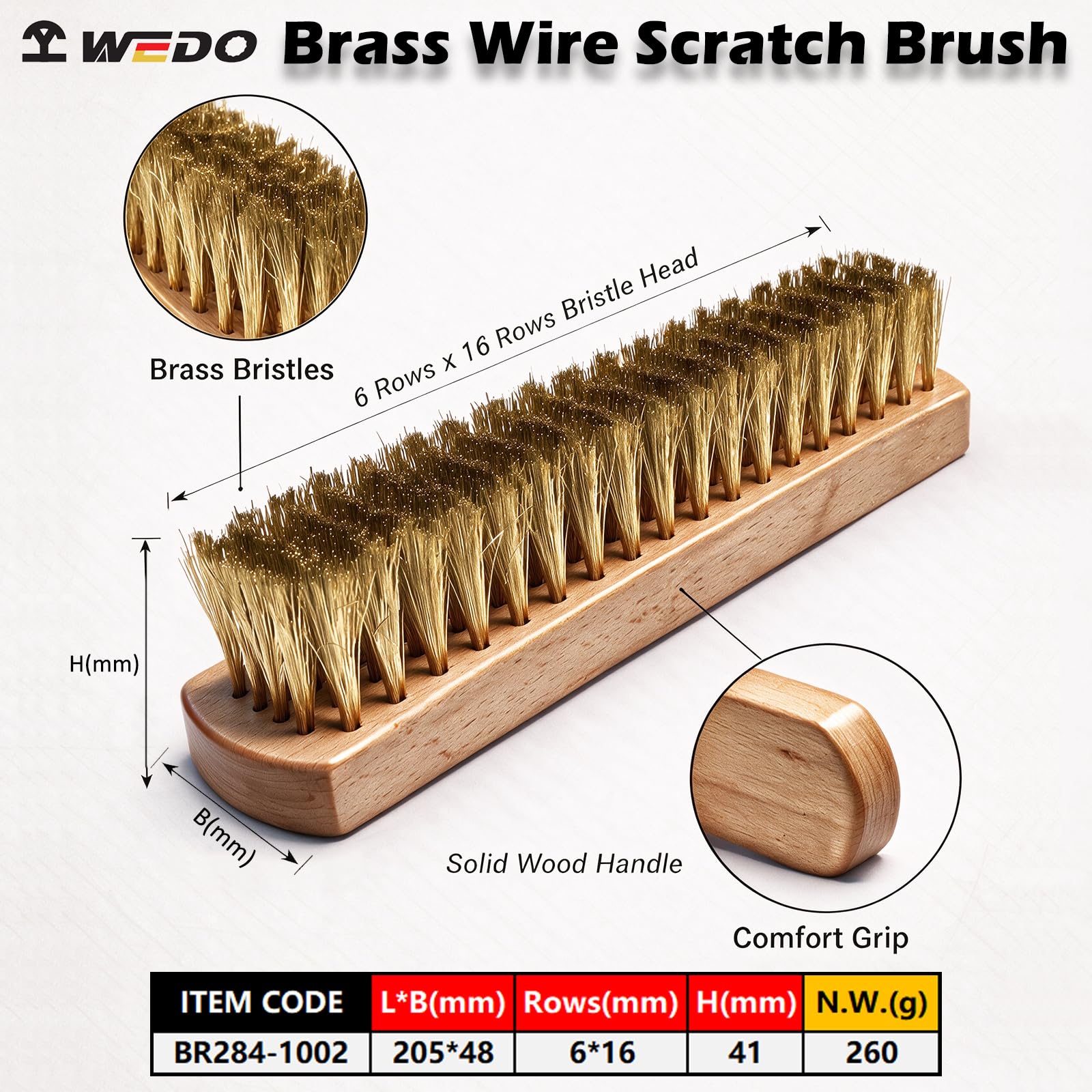 WEDO Cepillo de latón, cepillo de alambre de cerdas de latón suave para limpiar óxido de metal, soldaduras, cepillos de cables resistentes para metal, cepillos de alambre para arañazos con mango