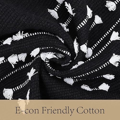 Miniatura 4 de Alfombra bohemia de 3 x 5 pies, color blanco y negro para dormitorio, estética, junto a la alfombra, tejida a mano, alfombra marroquí lavable para