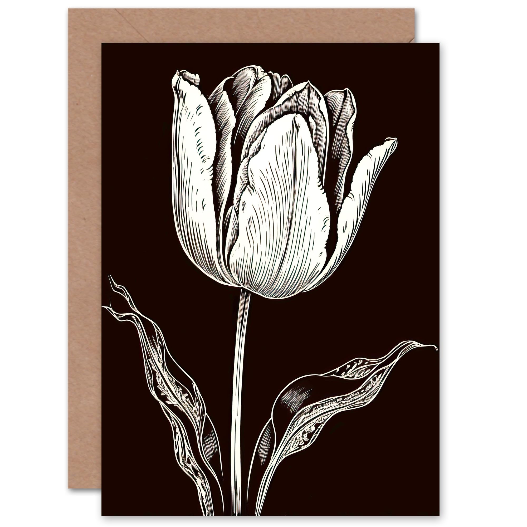 Artery8 Simple Elegant Tulip Flower for Wife Her Mum Sister Daughter Mom Gran Nan Sympathy Thinking of You Get Well Soon Blank Art Greeting Card