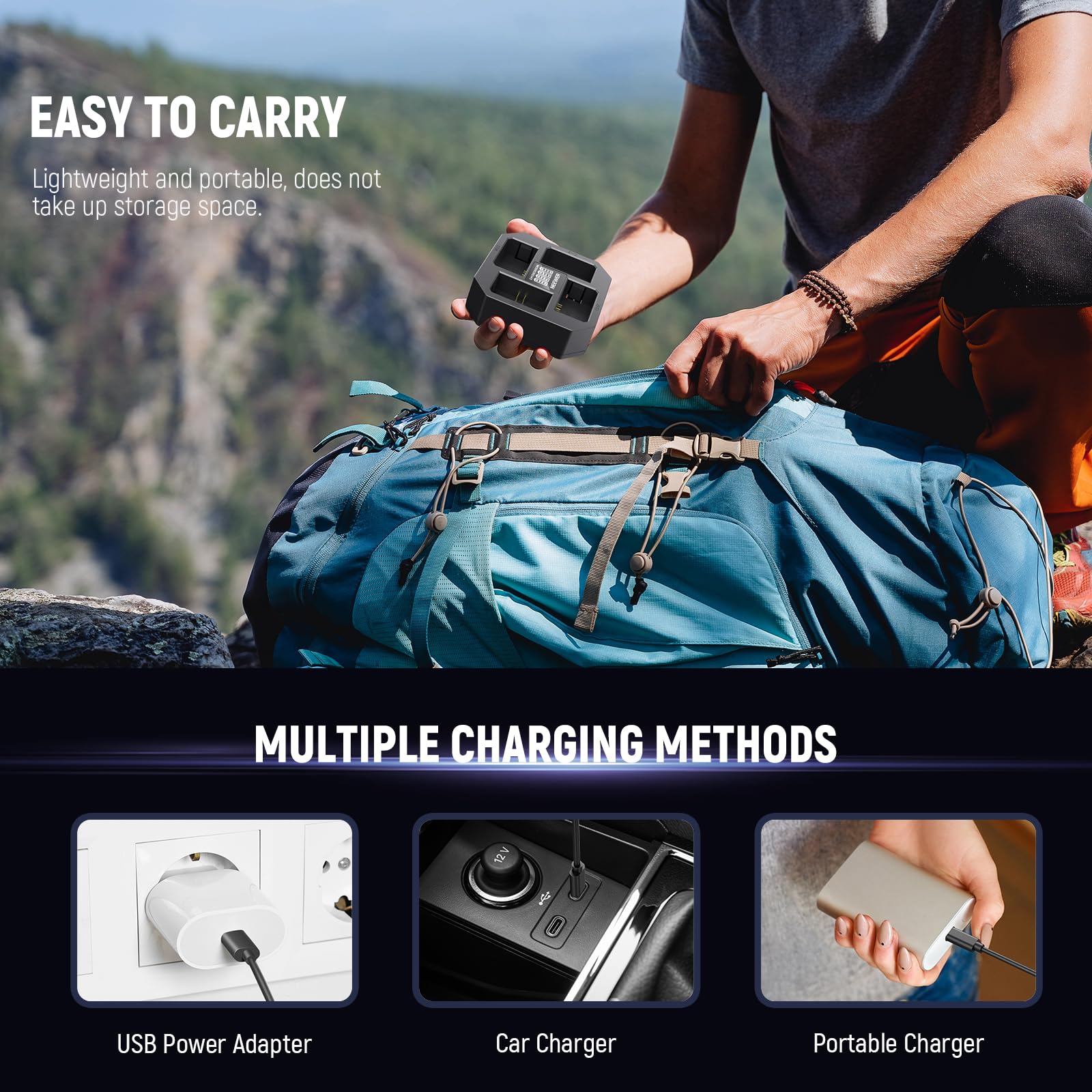 NEEWER Caricabatterie NP-FZ100 4 Canali Compatibile con Sony A7 IV A9iii A1 A7R V A7Cii A6700 ZV-E1 FX3 FX30, Ricarica Rapida PD 45W, Caricatore Batteria con Display Batteria, Cavo USB C PD 60W, NW-Z4
