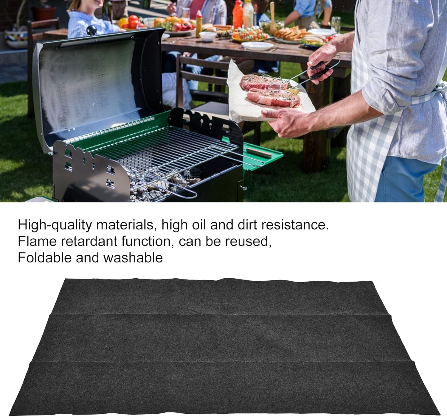 Under Grill Mat, Absorbent Oil Pad Protector BBQ Mat Double Sided Fireproof Deck and Patio Protector Mat Floor Pad Fireproof Grill Pads for Camping (152 * 91CM Straight Angle)
