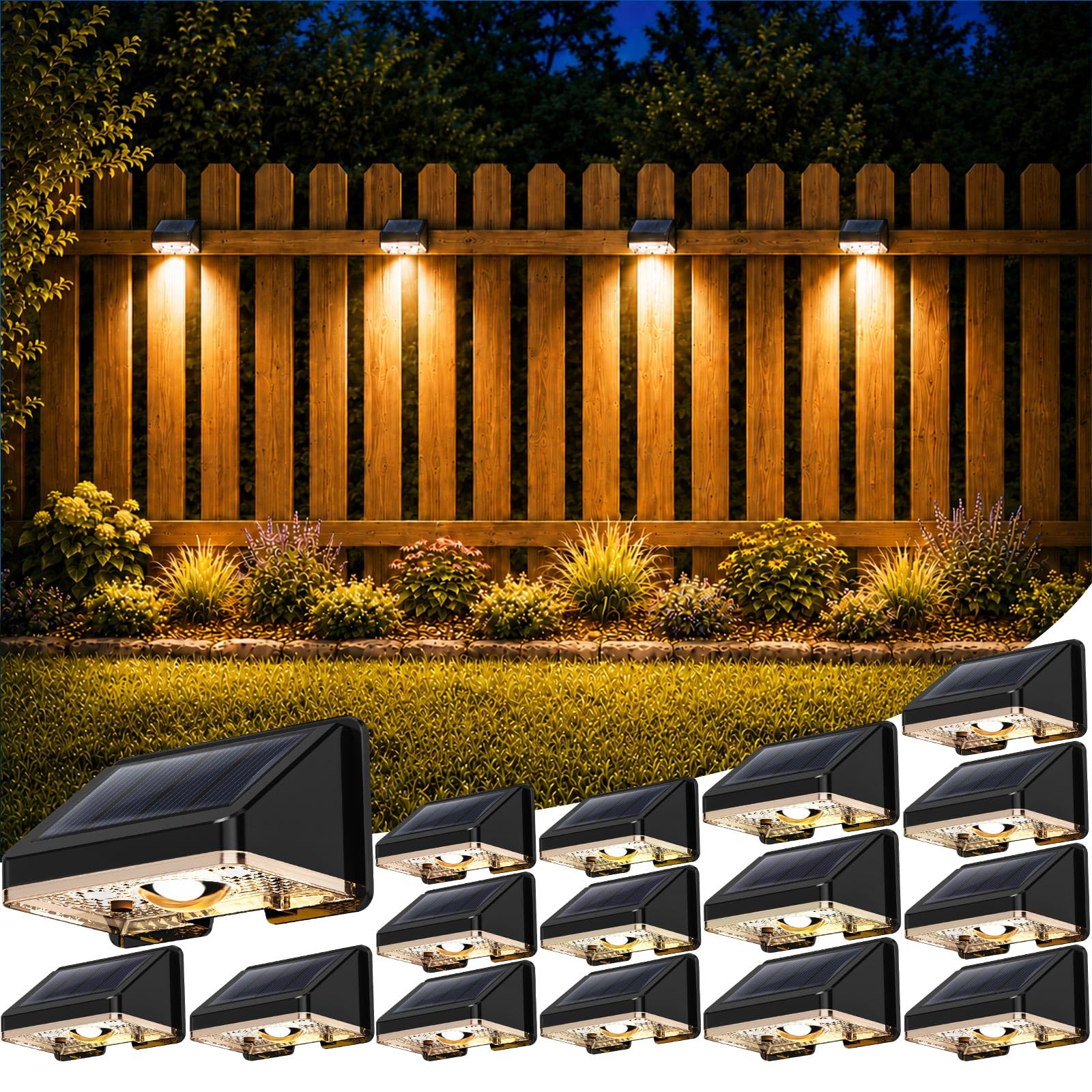 Solarlampen für außen wand, solar wandleuchte aussen, IP67 Wasserdichte Gartenleuchten Solar Zaun Beleuchtung für Garten Balkon Terrasse solarleuchten Zäune Warmweiß 16er