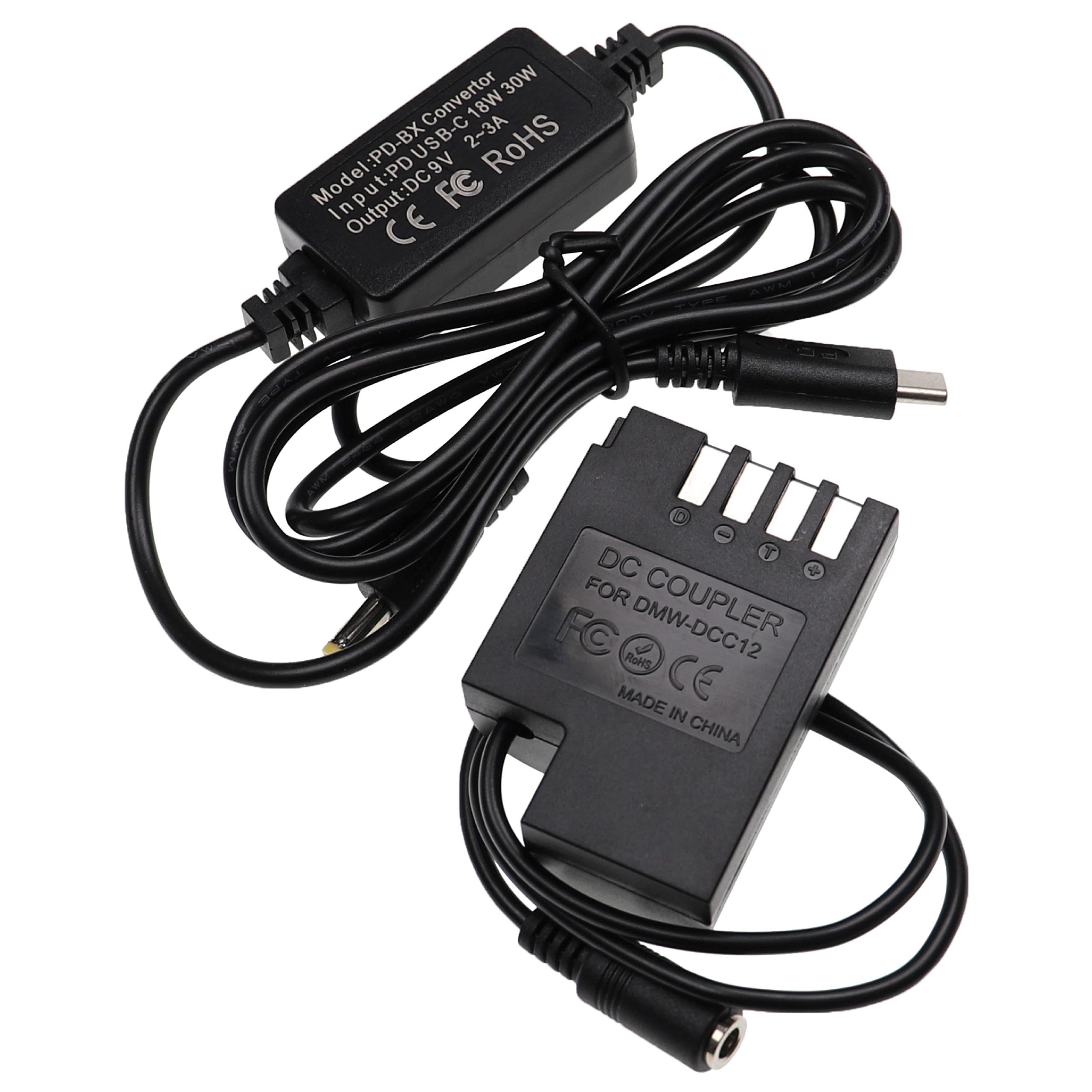 Vhbw Alimentatore Con Accoppiatore DC Per Fotocamera Panasonic Lumix DMC-GH4 E GH4R - 2 Metri, 8.4V 2.0A - 4