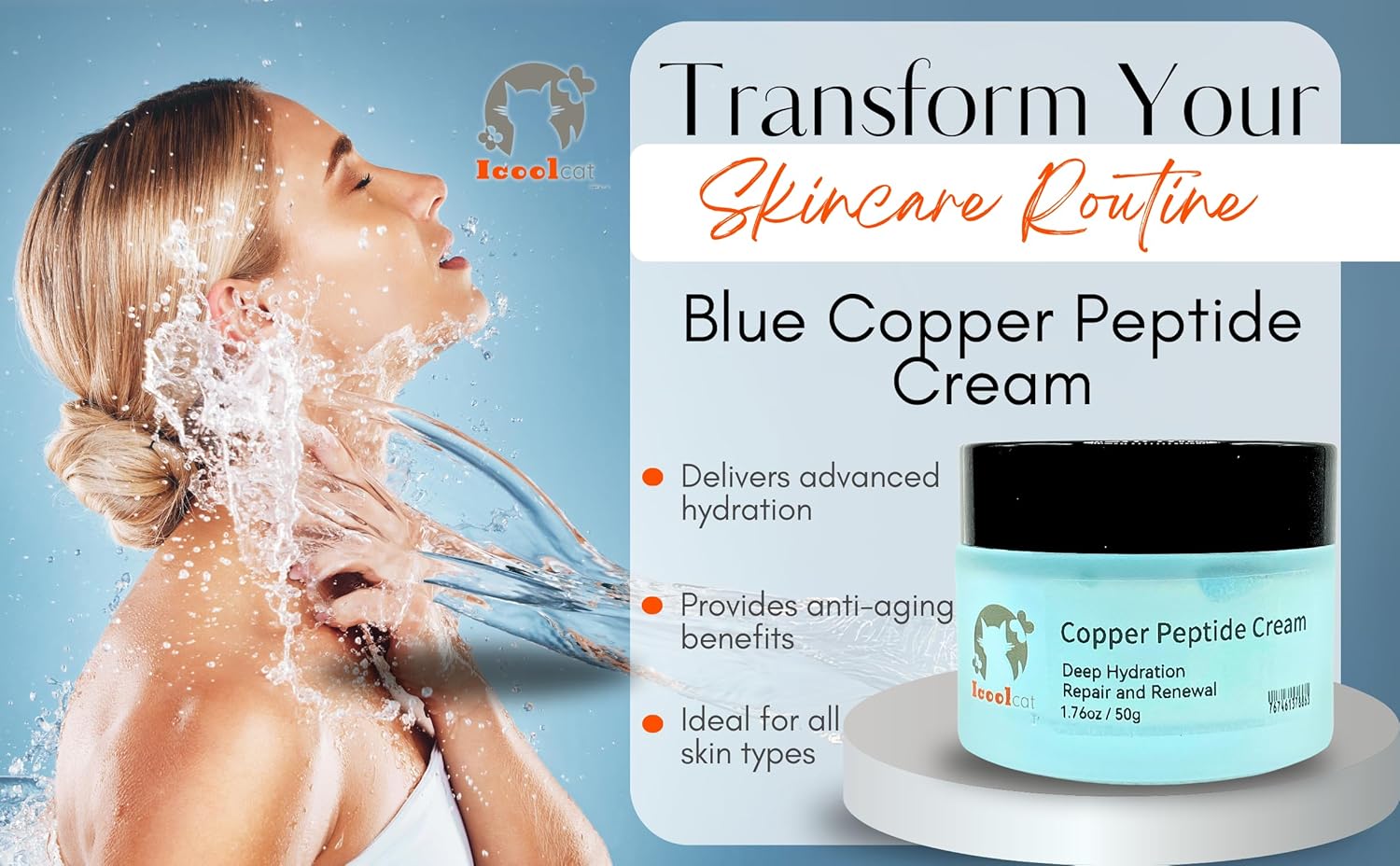 Blue Copper Peptide Face Cream with Acetyl Hexapeptide-8 & Ectoin - Anti-Aging Daily Moisturizer for Fine Lines & Wrinkles - Firming, Hydrating & Barrier Repair Skin Care - 1.7 oz