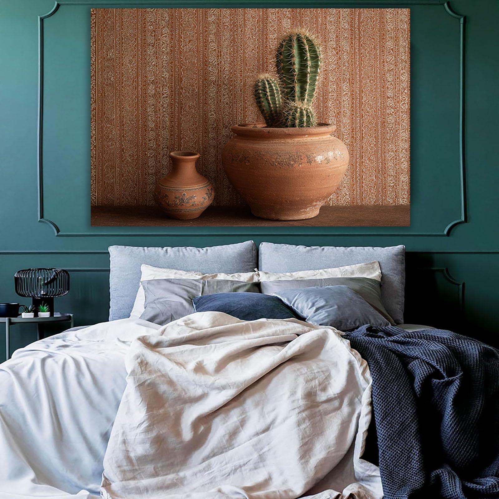 ZAMAEIU Semplice arte botanica Stampe su Canvas Cactus in vasi di ceramica per Camera da Letto Agriturismo Soggiorno Bagno(marrone)-80x120cm Non incorniciato
